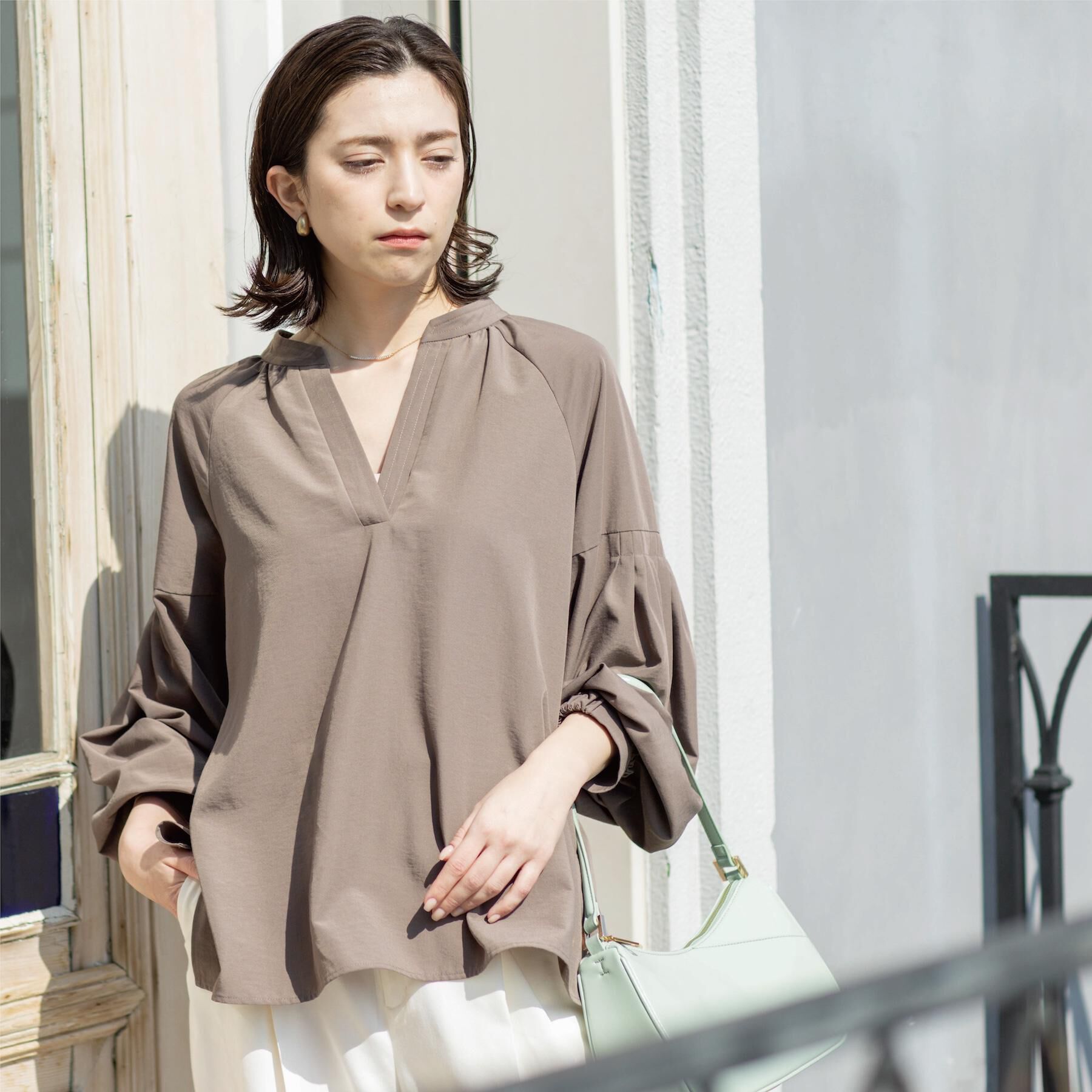 OPAQUE.CLIP「スキッパーボリュームスリーブブラウス【洗濯機OK】」|シャツ・ブラウス|