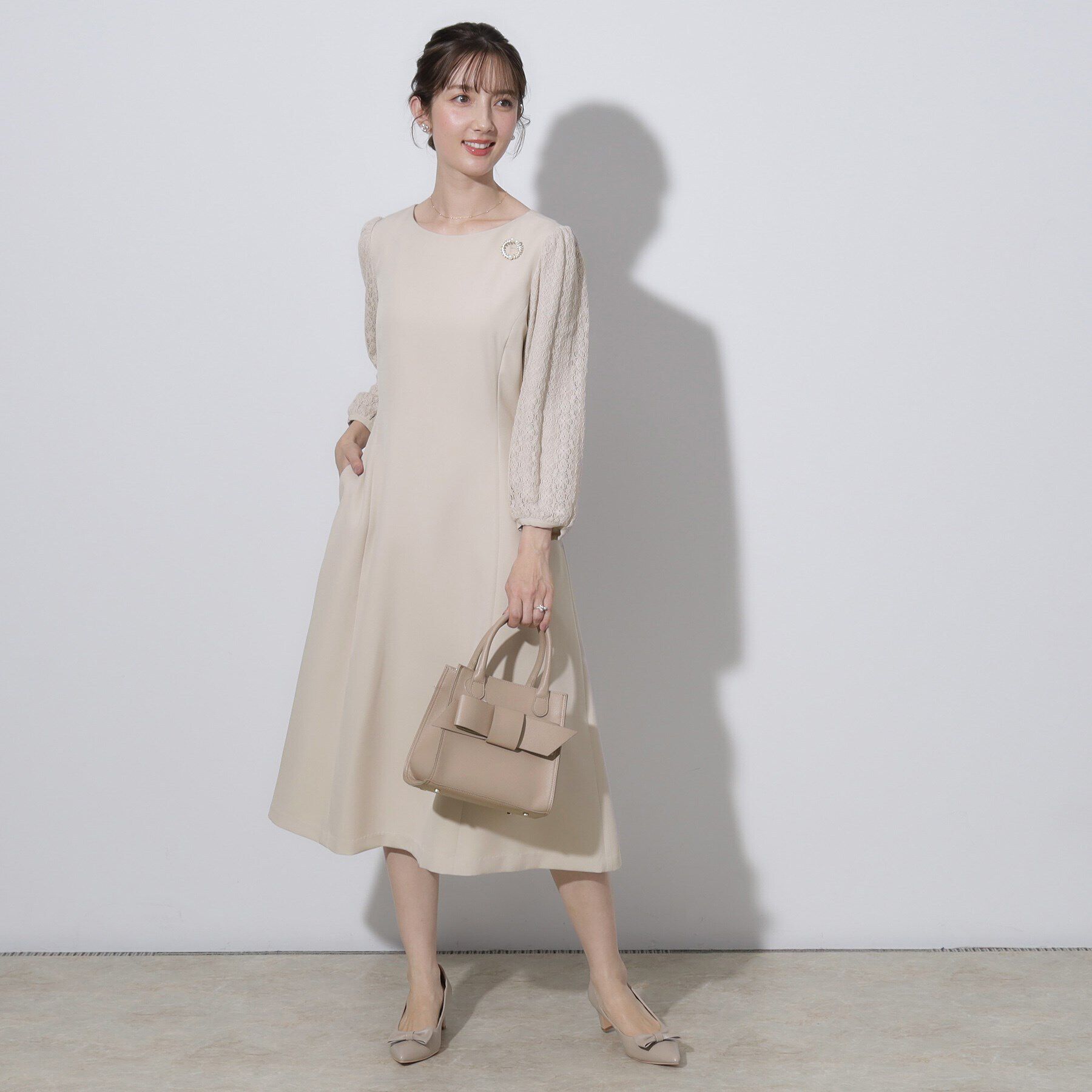 Couture broach「【セレモニーシーン・おでかけにも】袖レースAラインワンピース」|ワンピース|