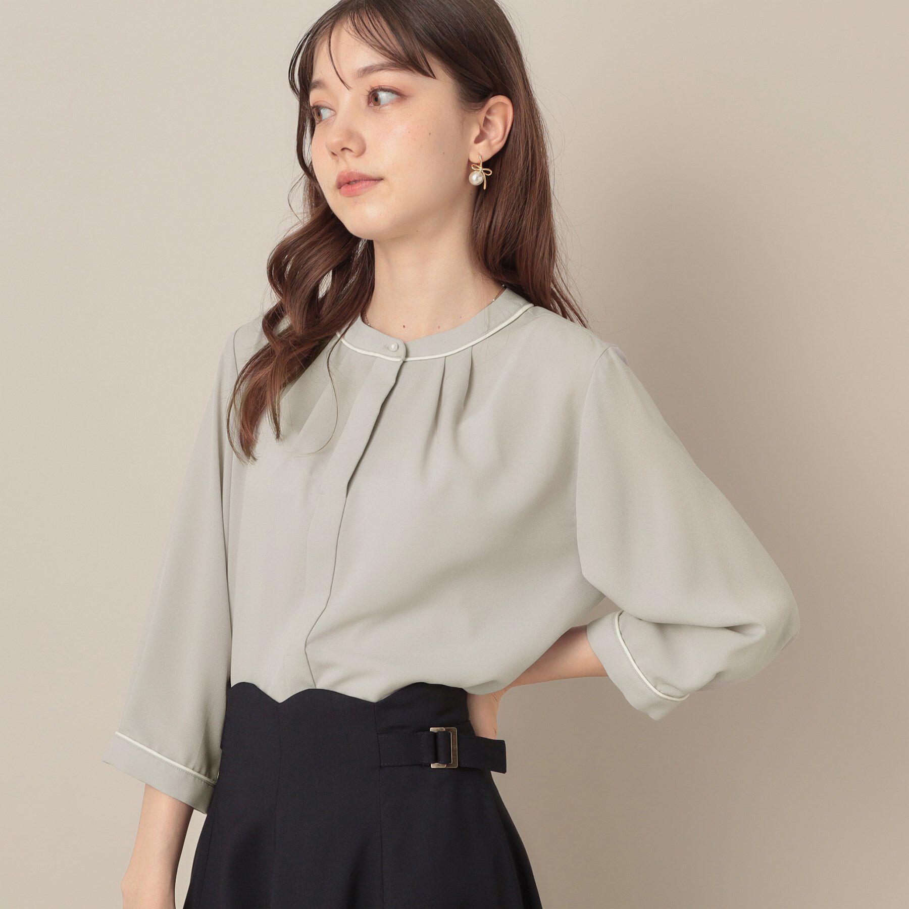 Couture broach「【6分袖・通勤】配色ジョーゼットブラウス」|シャツ・ブラウス|