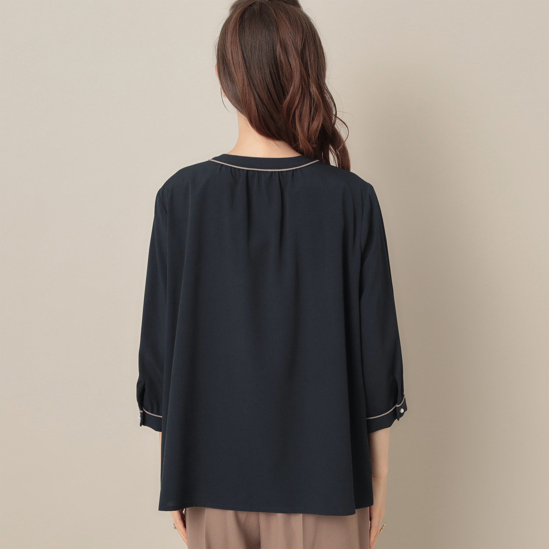 Couture broach「【6分袖・通勤】配色ジョーゼットブラウス」|シャツ・ブラウス|