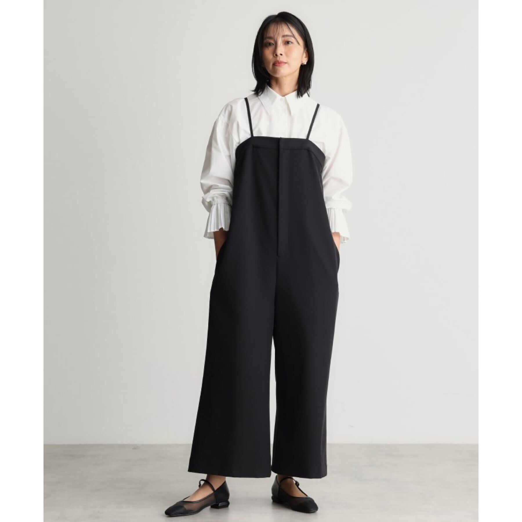 THE SHOP TK「【汚れ防止/シワになりにくい/セレモニー/通勤】ダブルクロスサロペット/洗える/サスティナブル」|オールインワン|ブラック(019)