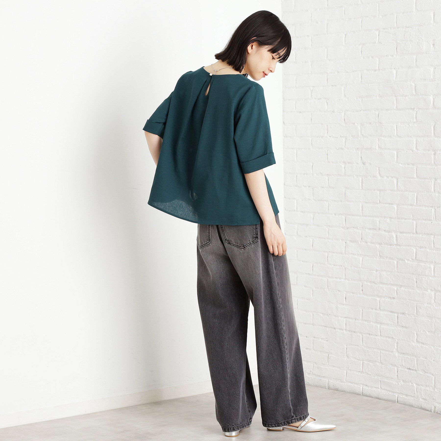 THE SHOP TK「【秋色入荷】麻調メッシュブラウス【二の腕カバー/洗える】」|シャツ・ブラウス|