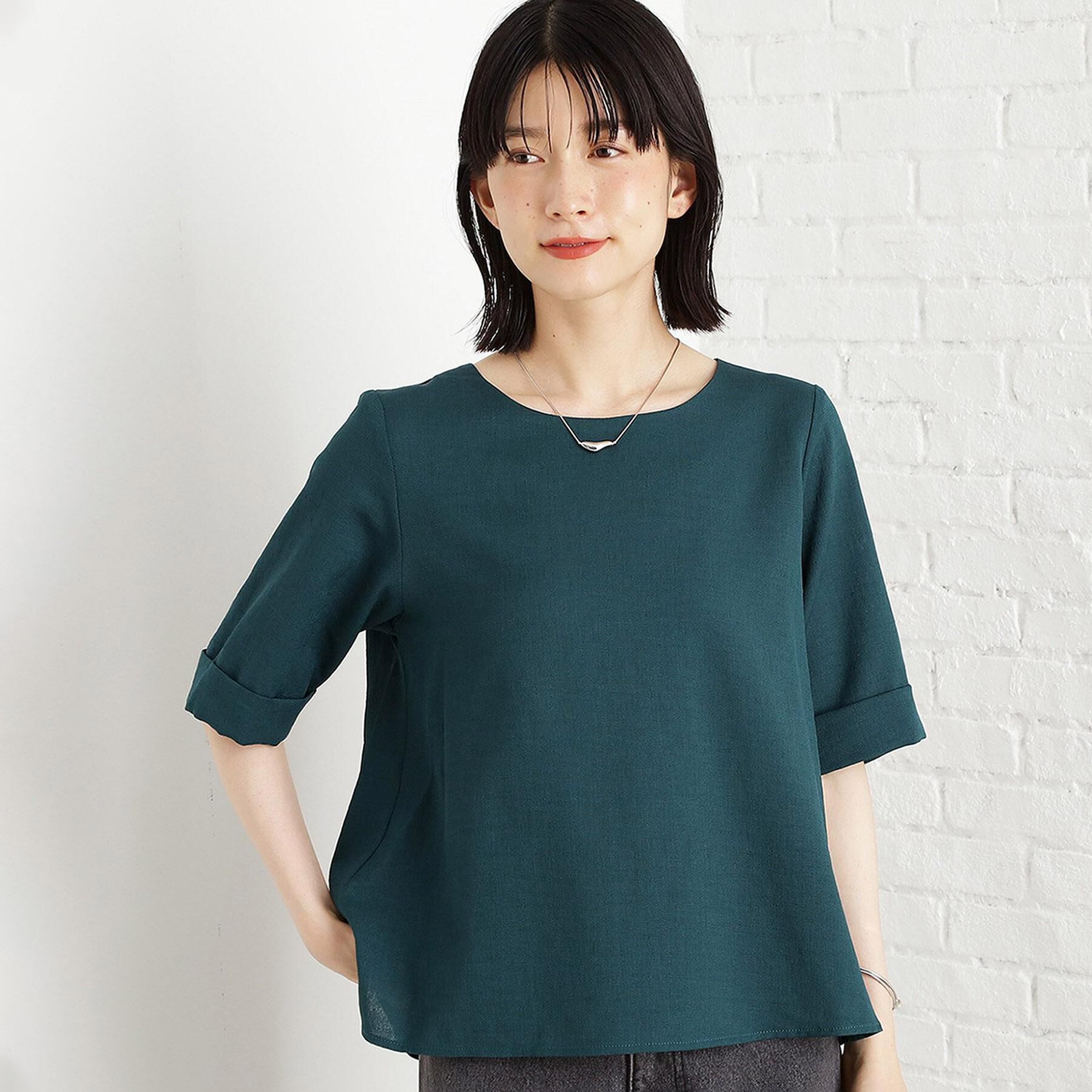 THE SHOP TK「【秋色入荷】麻調メッシュブラウス【二の腕カバー/洗える】」|シャツ・ブラウス|グリーン(023)