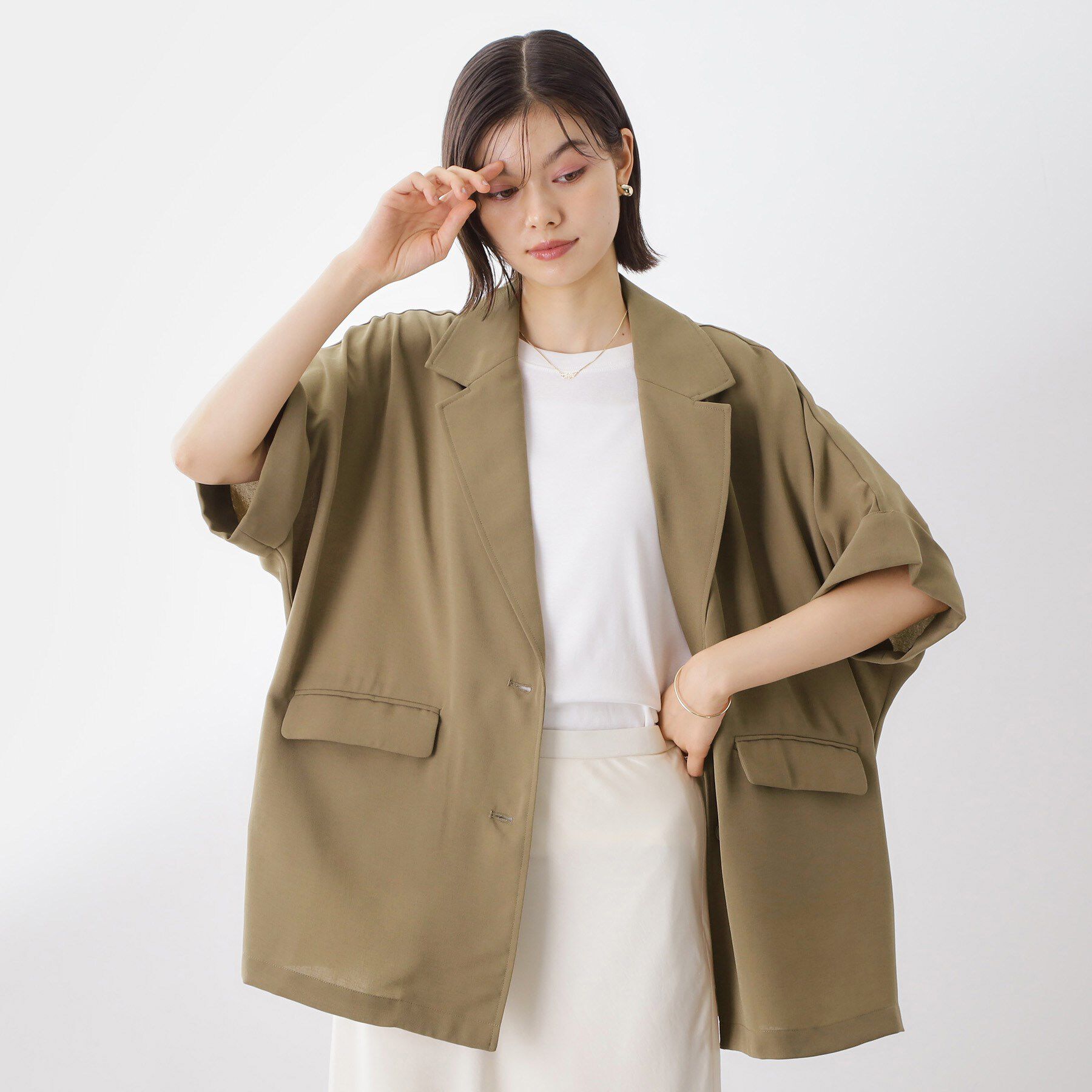 THE SHOP TK「ドルマン半袖ジャケット【洗える】」|テーラードジャケット|