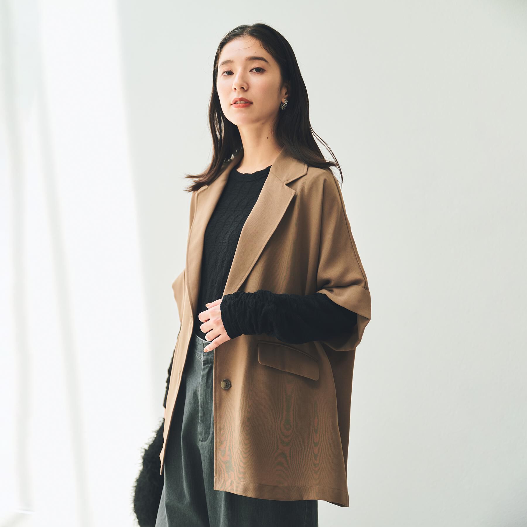 THE SHOP TK「ドルマン半袖ジャケット【洗える】」|テーラードジャケット|