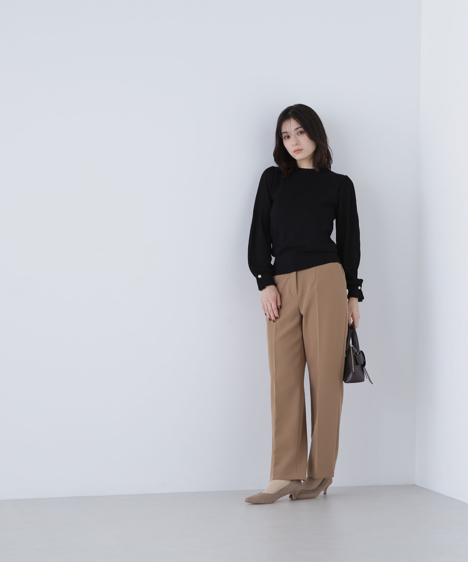  「プリーツスリーブノットボタンニット」|ニット・セーター|