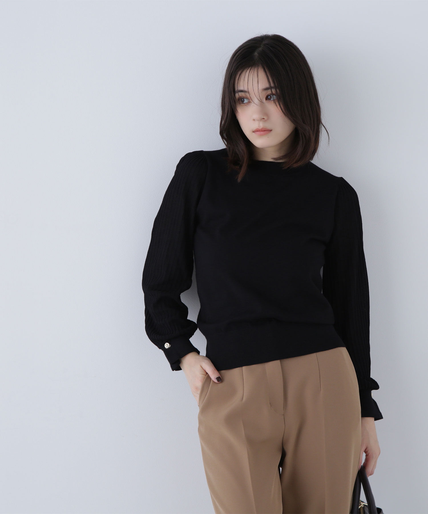  「プリーツスリーブノットボタンニット」|ニット・セーター|