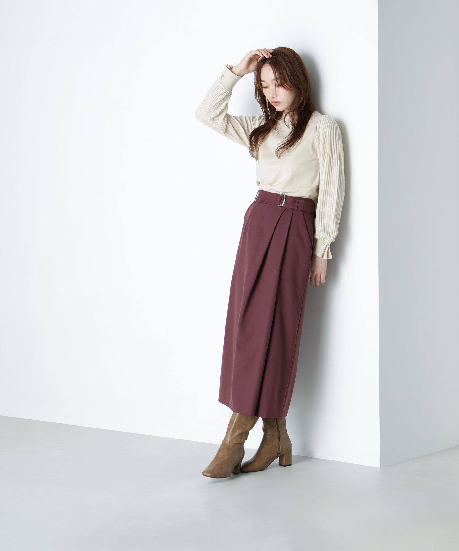  「プリーツスリーブノットボタンニット」|ニット・セーター|