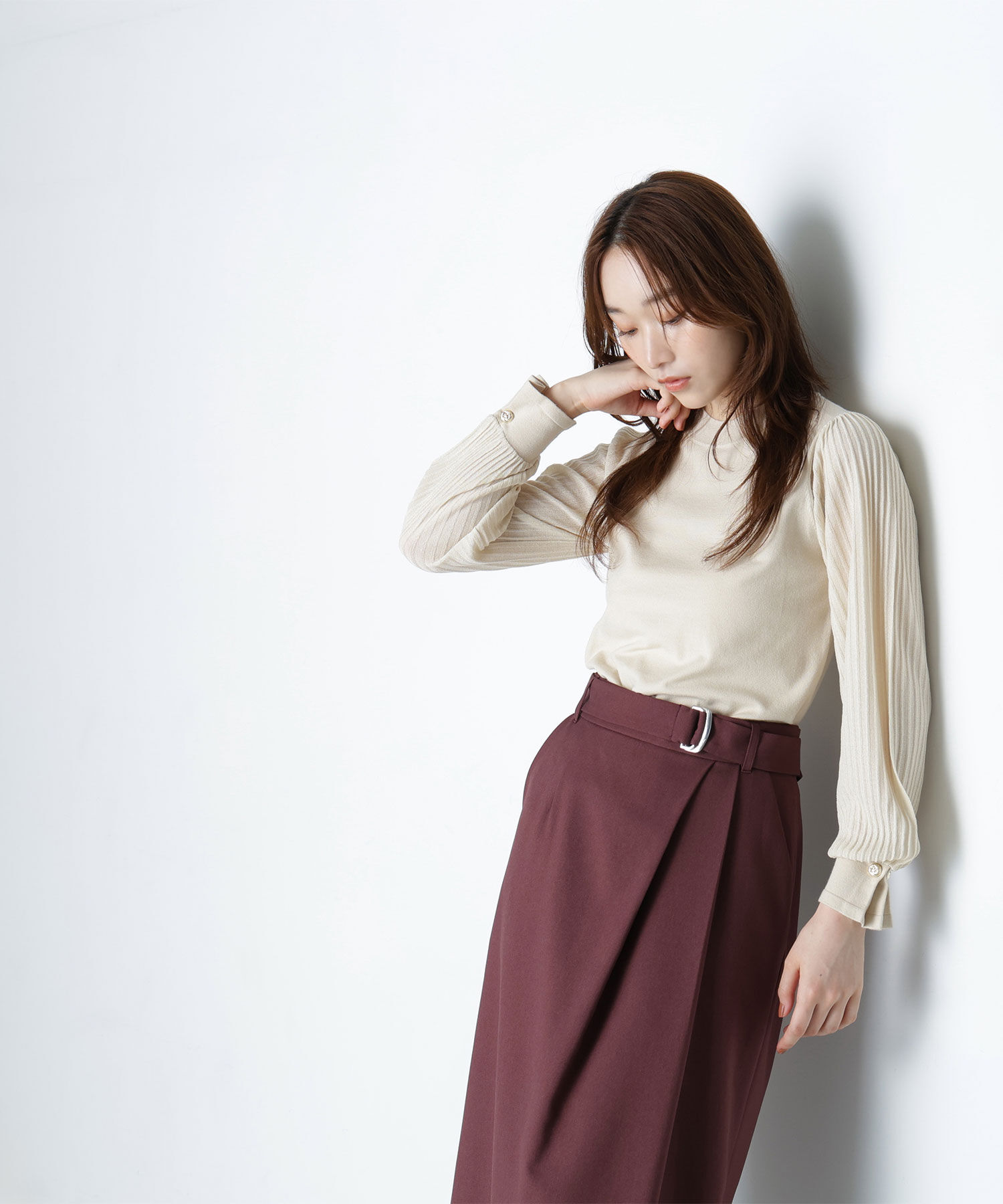  「プリーツスリーブノットボタンニット」|ニット・セーター|