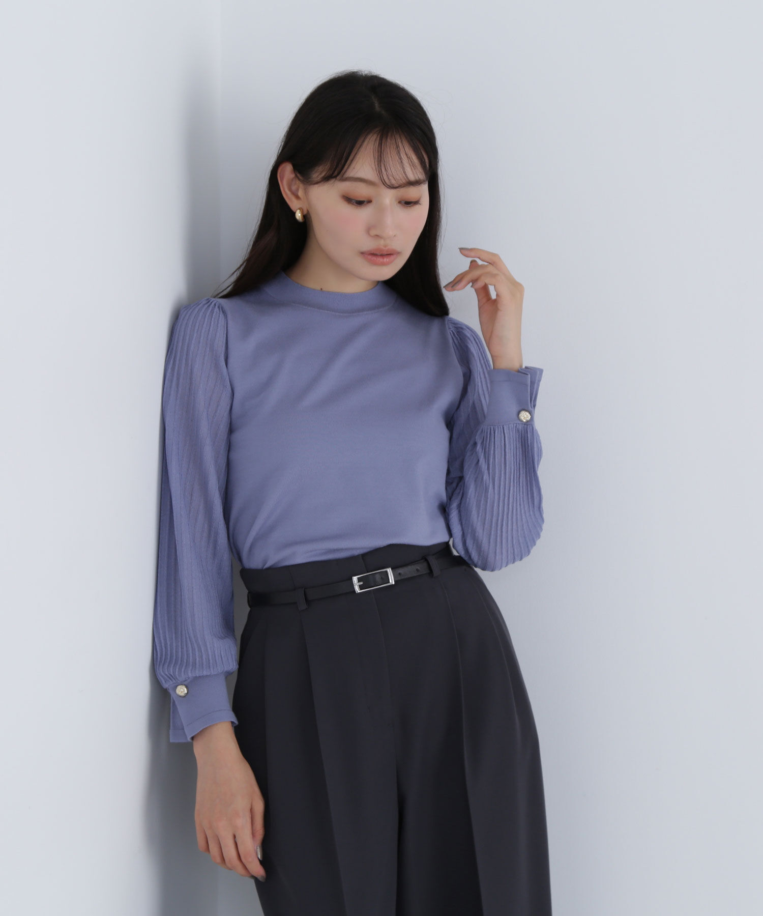  「プリーツスリーブノットボタンニット」|ニット・セーター|