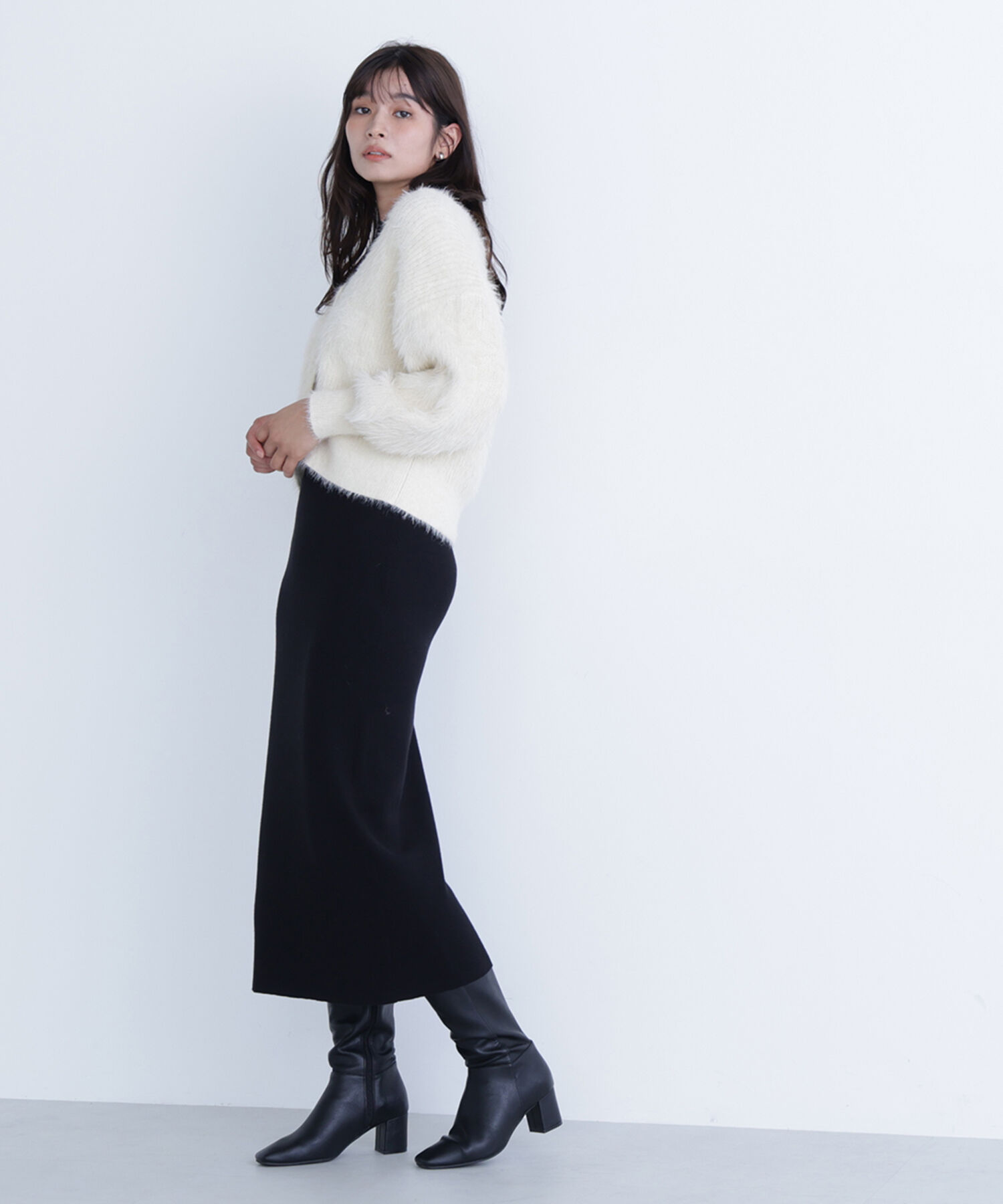  「シャギーカーデセットニットワンピース」|ワンピース|アイボリー&times;  2