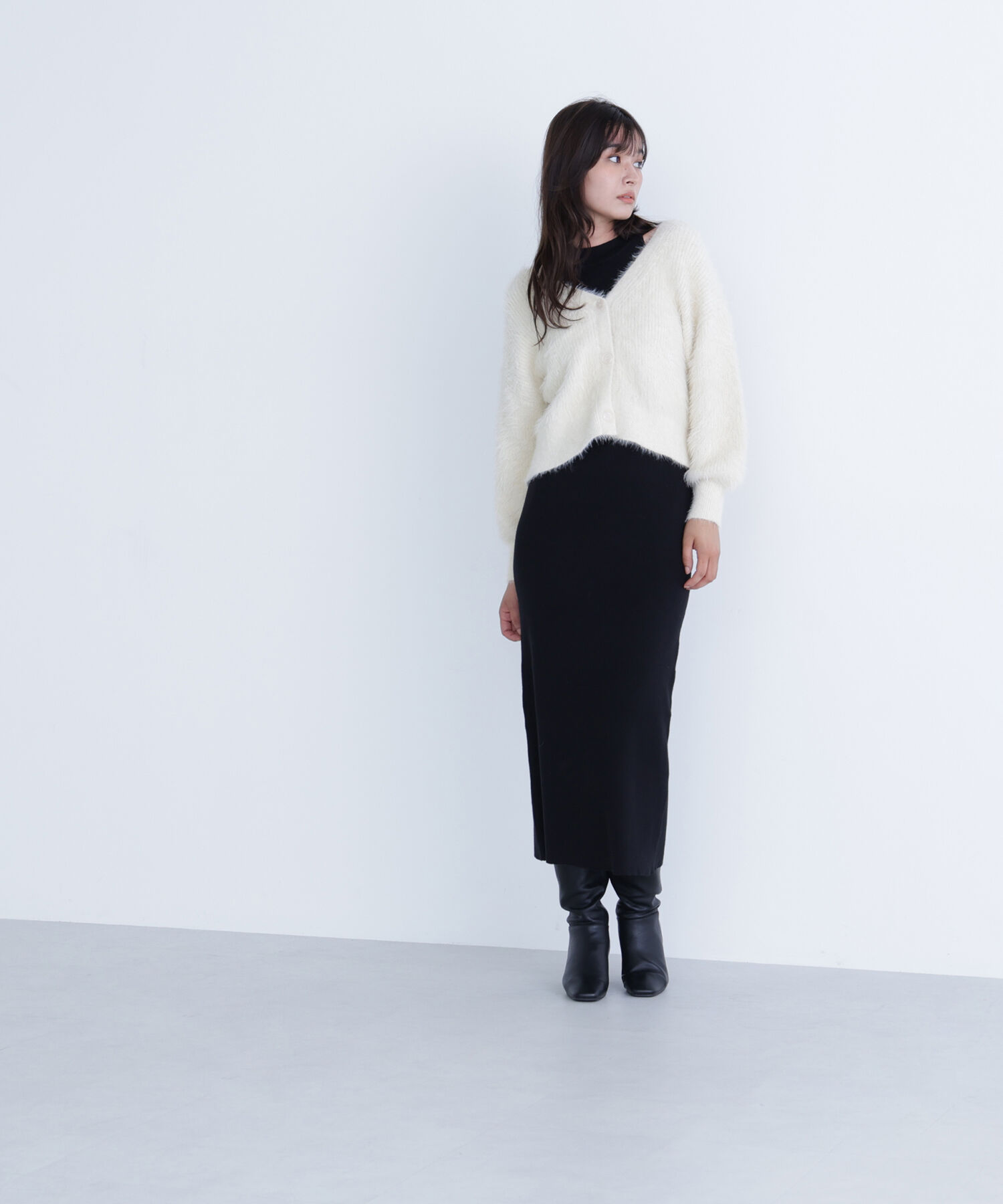  「シャギーカーデセットニットワンピース」|ワンピース|