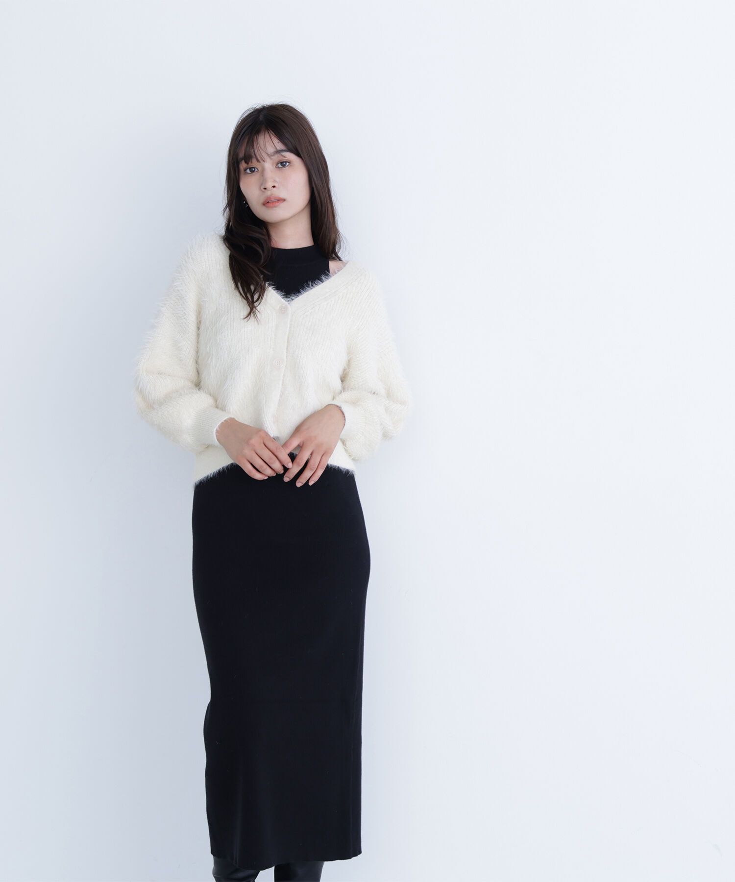  「シャギーカーデセットニットワンピース」|ワンピース|