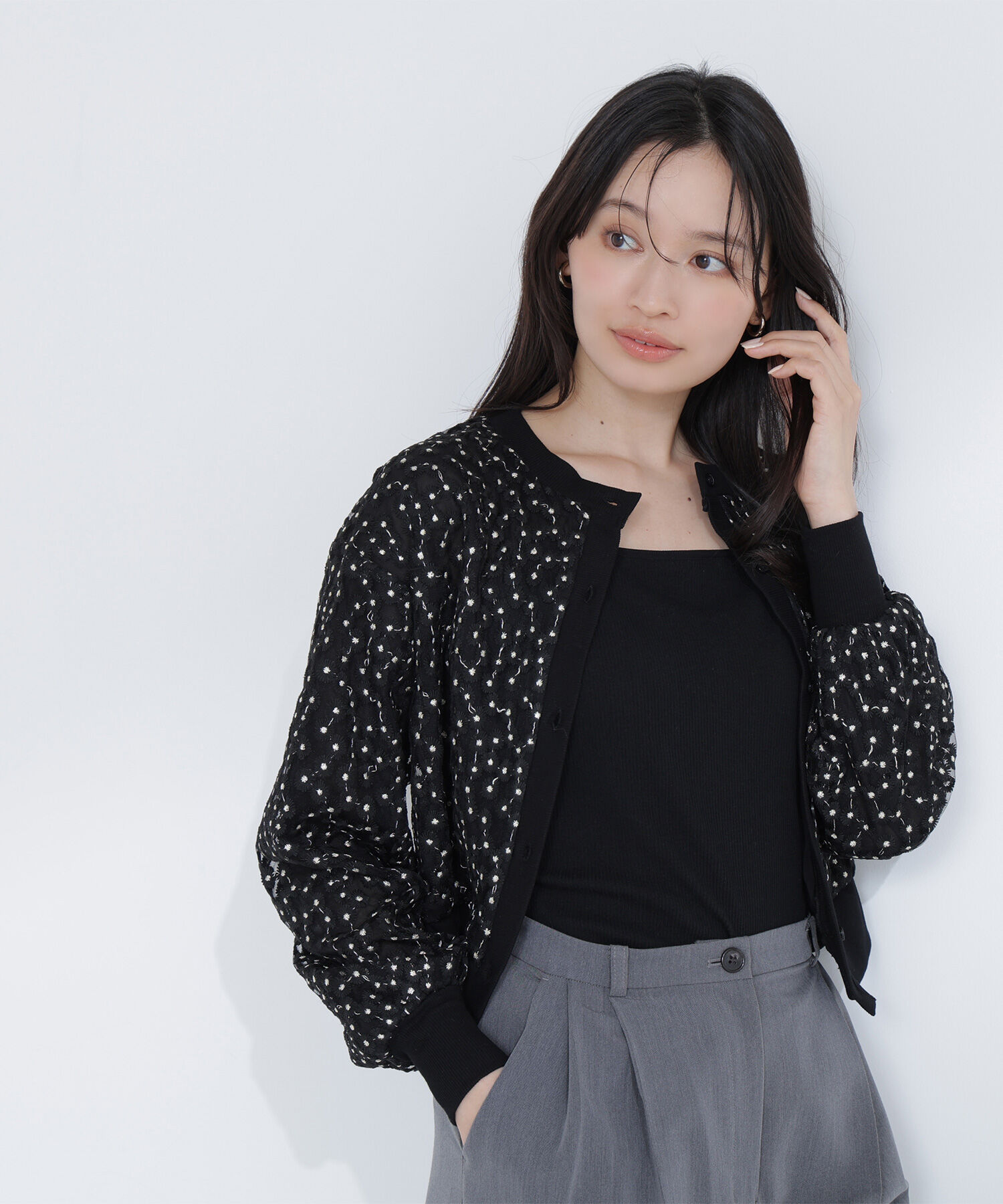  「フラワーチュール刺繍カーディガン」|ニット・セーター|