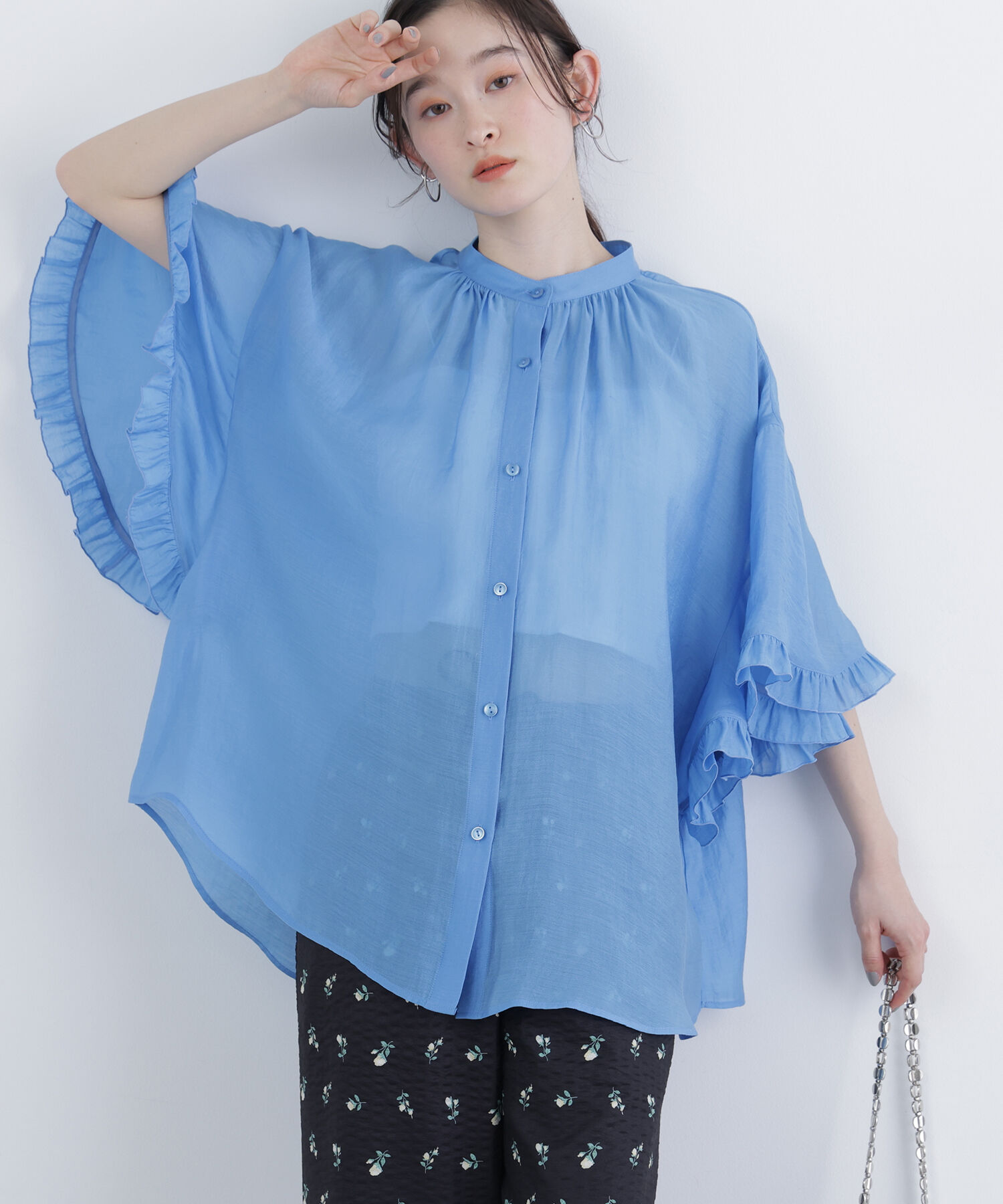  「〈N.〉バタフライスリーブブラウス」|シャツ・ブラウス|ブルー