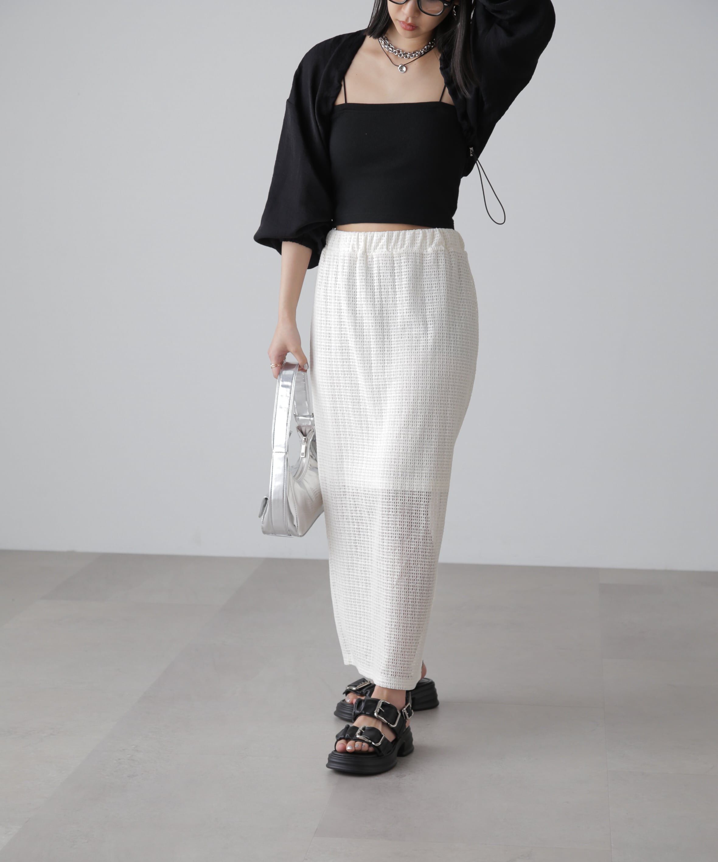  「レイヤードメッシュナロースカート」|スカート|