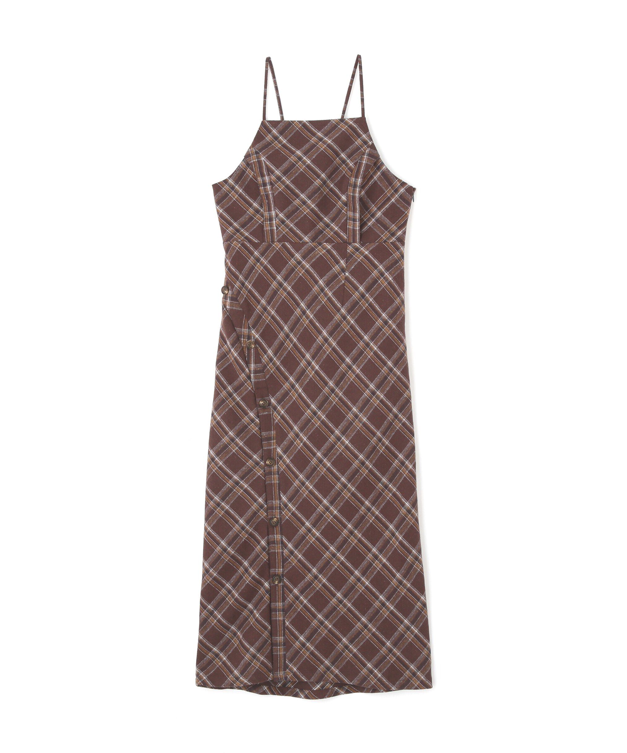  「ボタンスリットチェックキャミワンピース」|ワンピース|