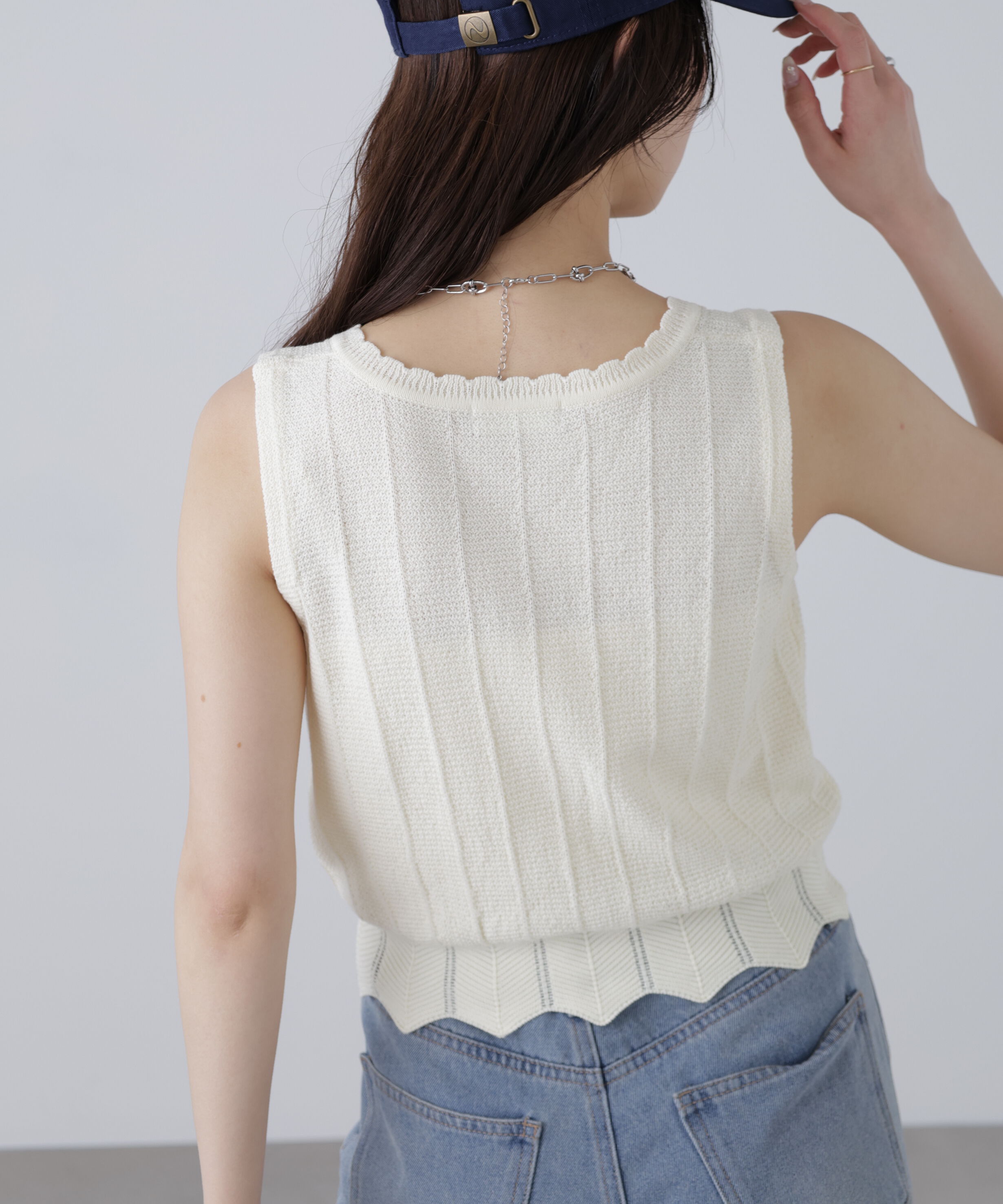  「スカラップ編みニットタンクトップ」|ニット・セーター|