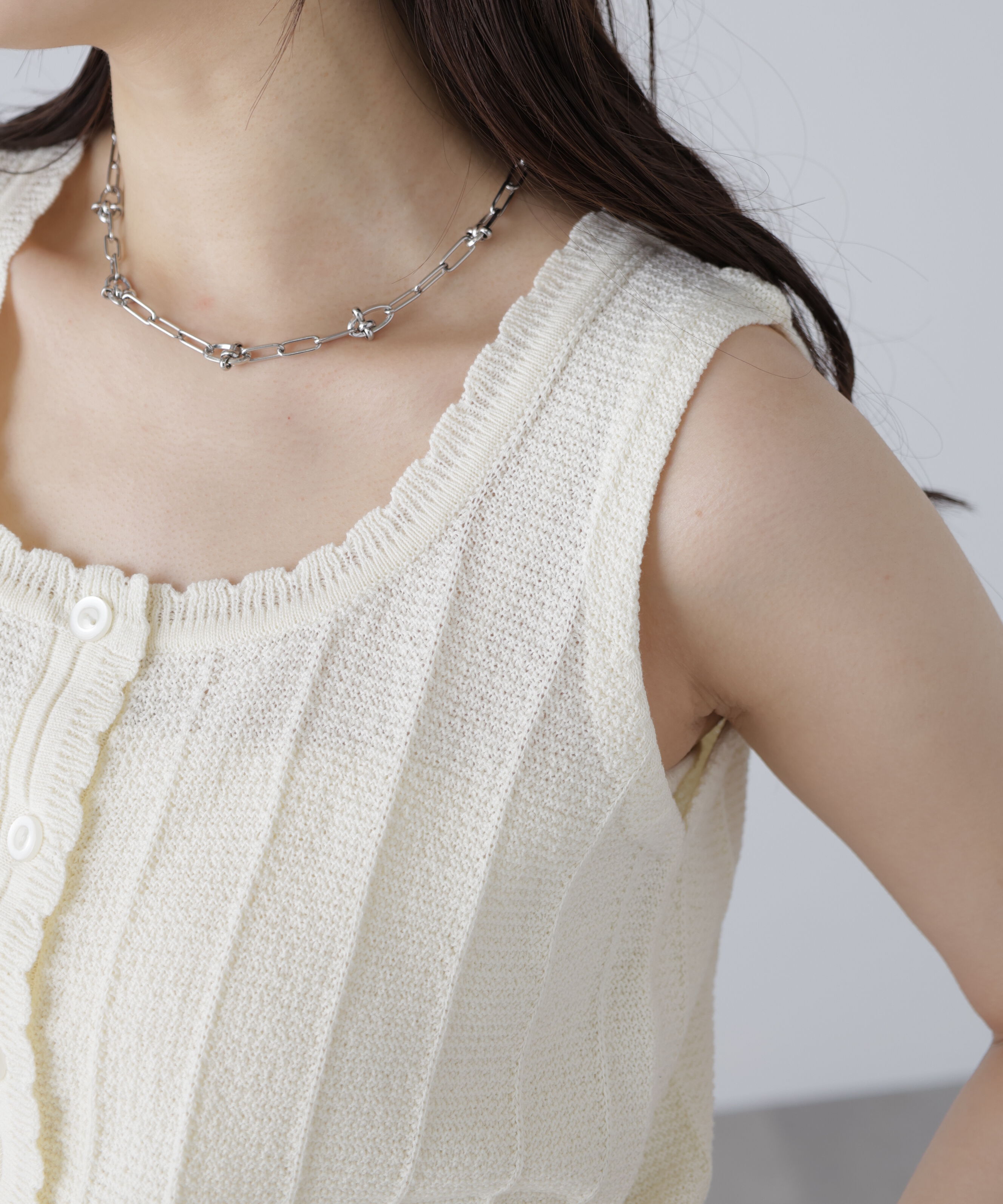  「スカラップ編みニットタンクトップ」|ニット・セーター|