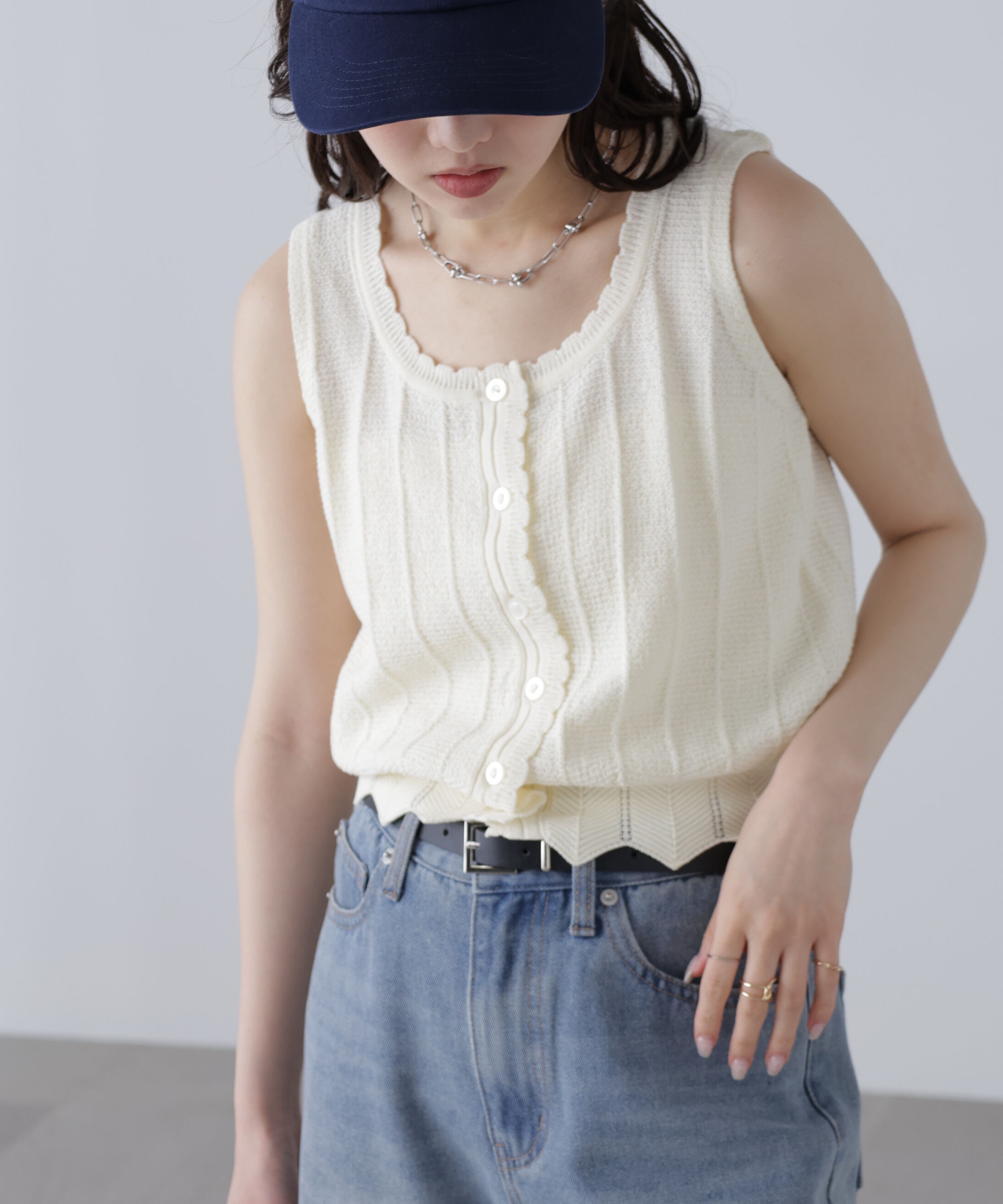  「スカラップ編みニットタンクトップ」|ニット・セーター|
