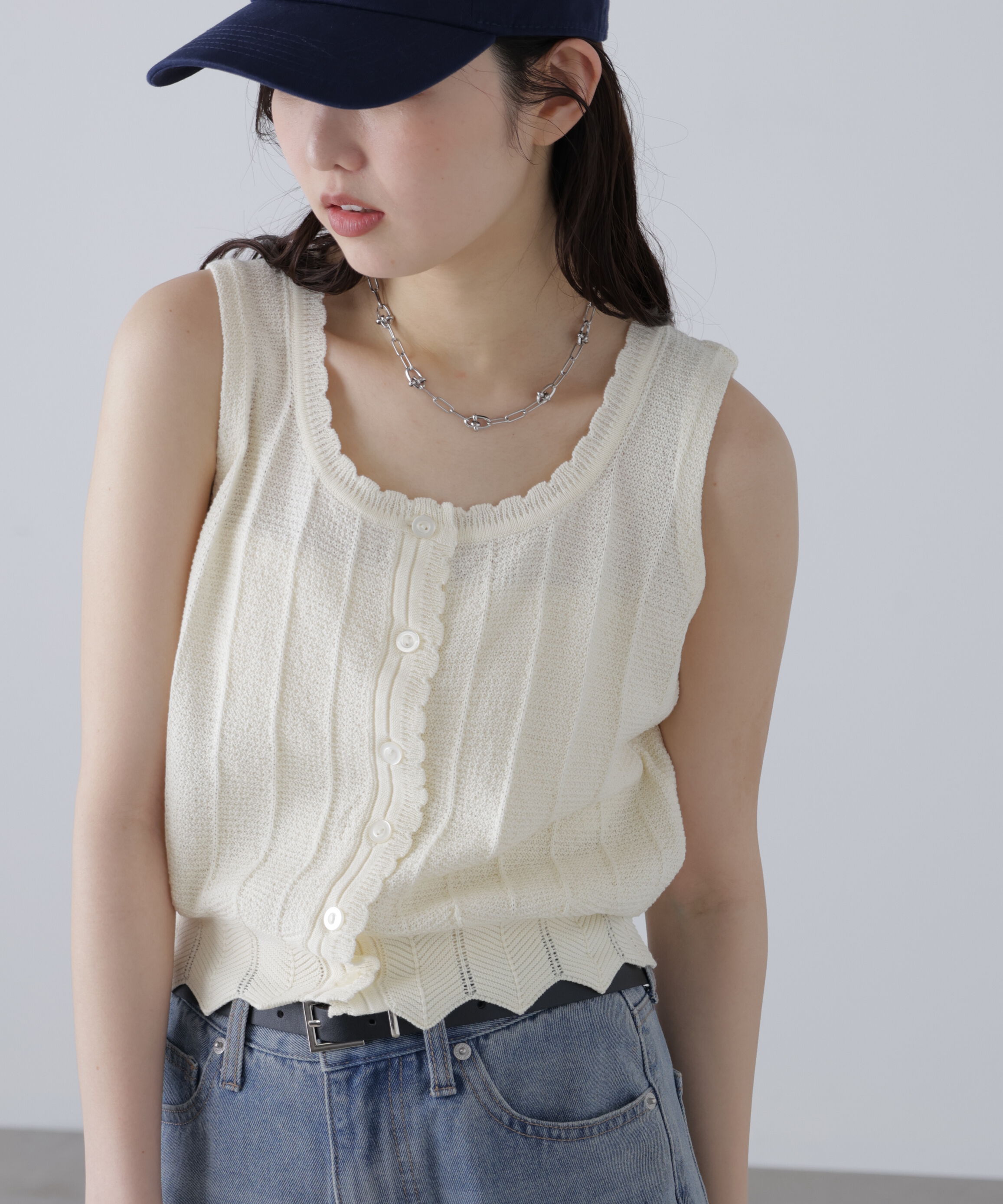  「スカラップ編みニットタンクトップ」|ニット・セーター|