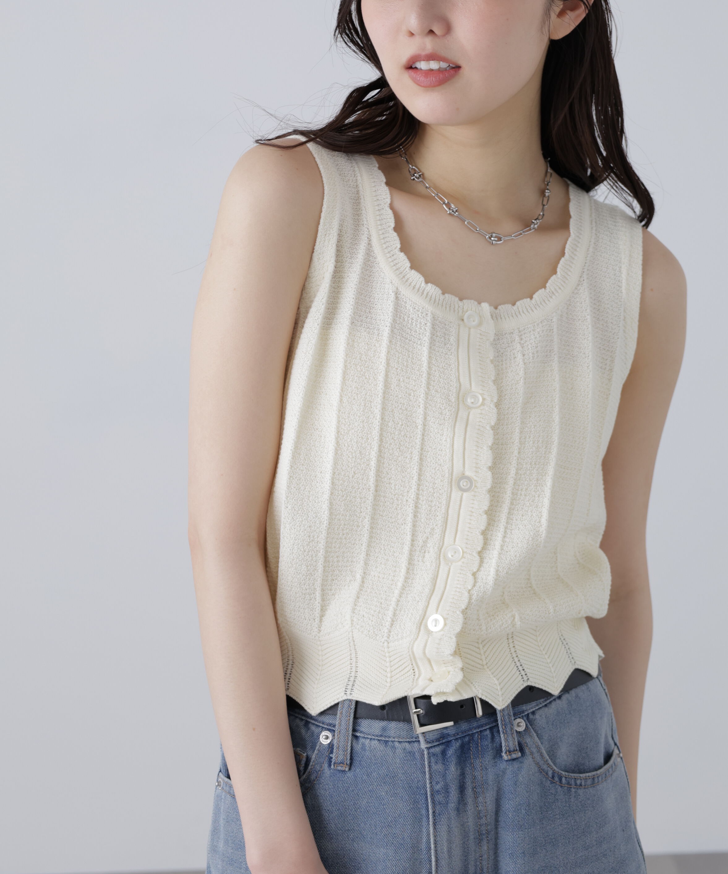  「スカラップ編みニットタンクトップ」|ニット・セーター|