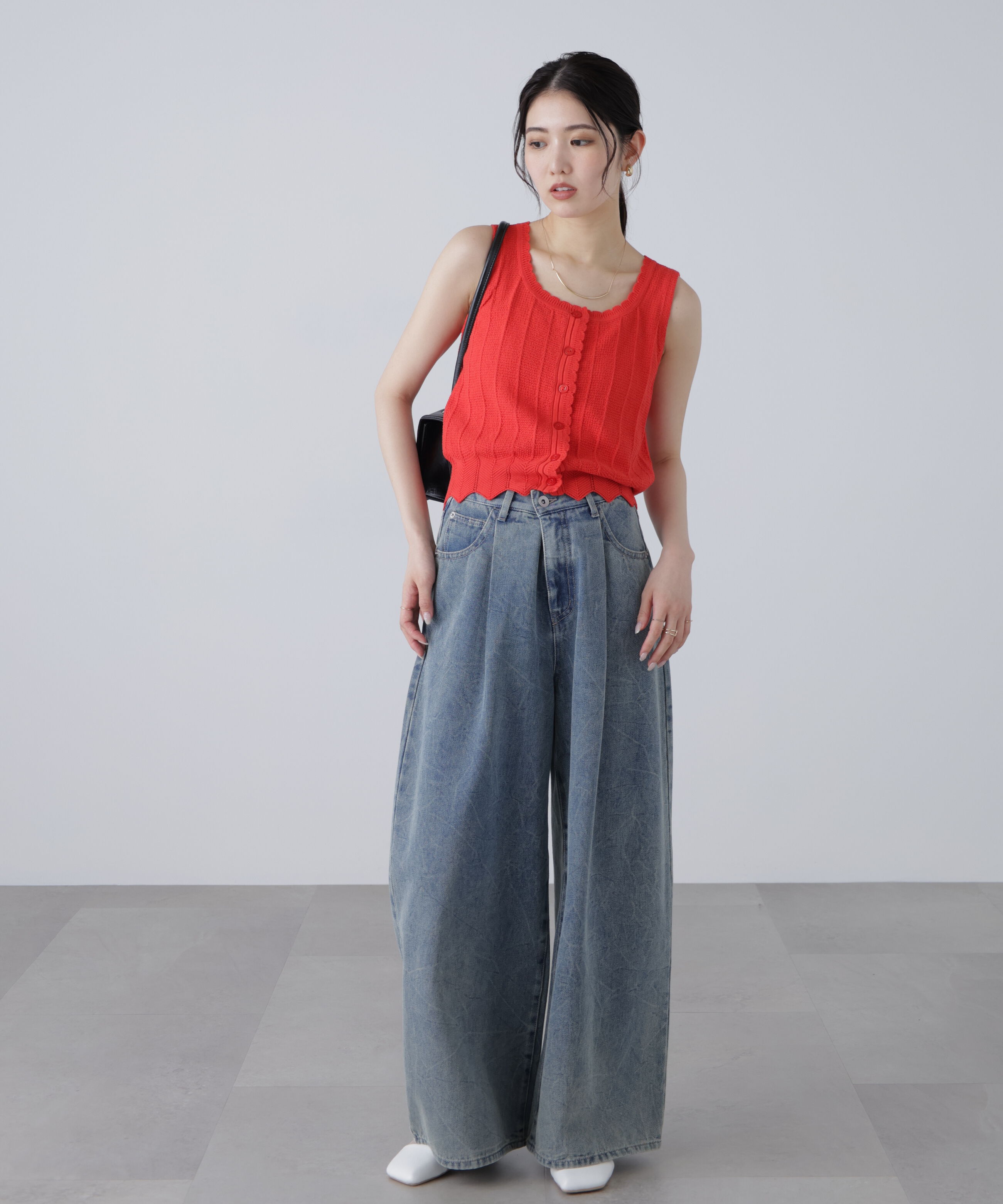  「スカラップ編みニットタンクトップ」|ニット・セーター|