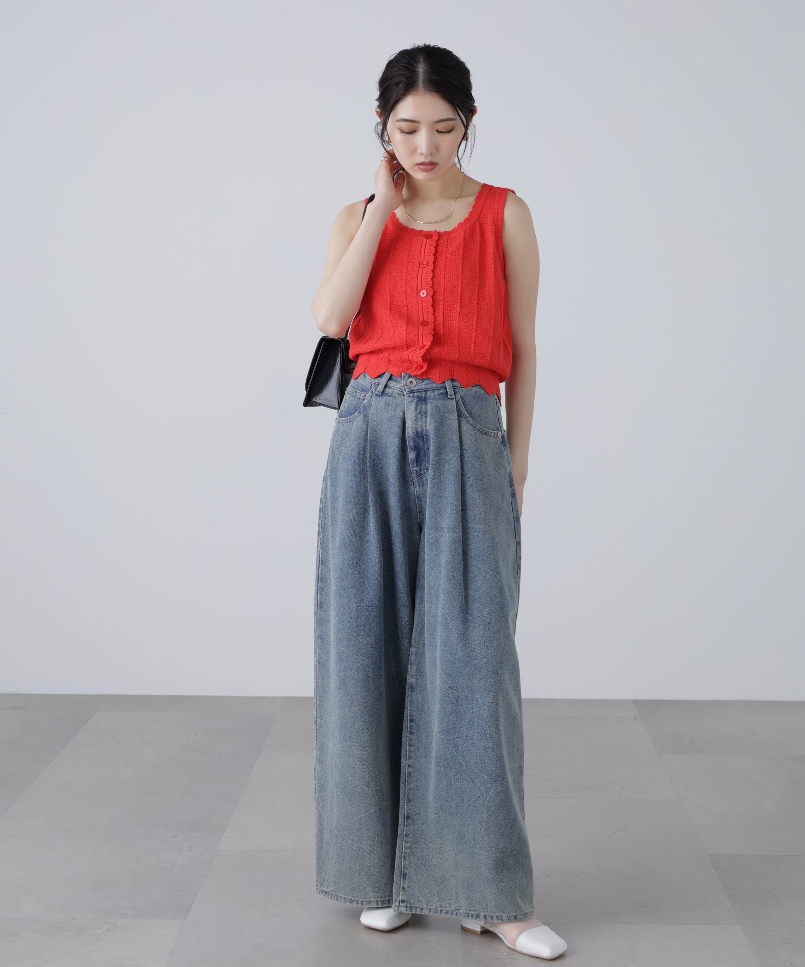  「スカラップ編みニットタンクトップ」|ニット・セーター|