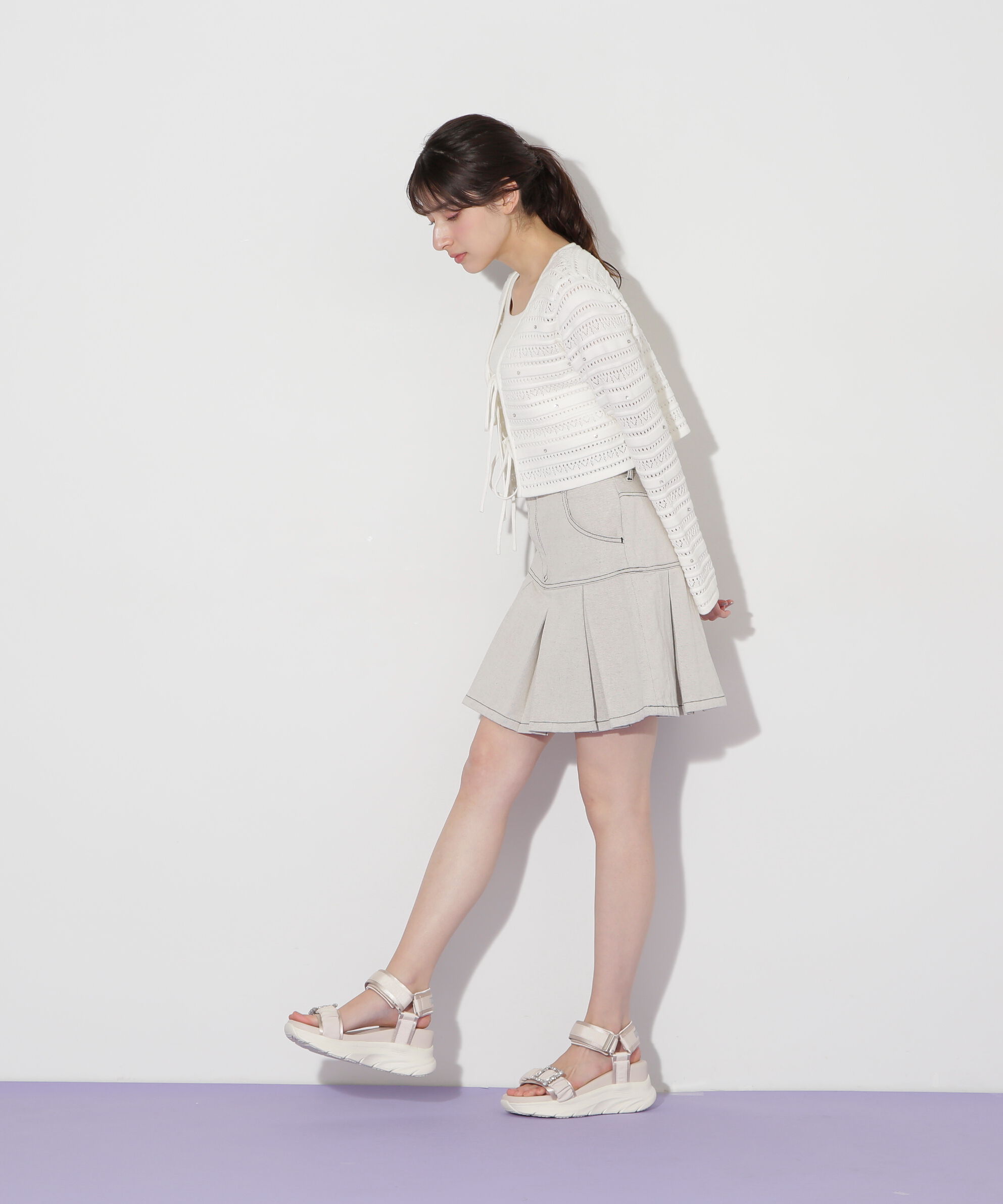  「ボックスプリーツデニムミニスカート」|スカート|