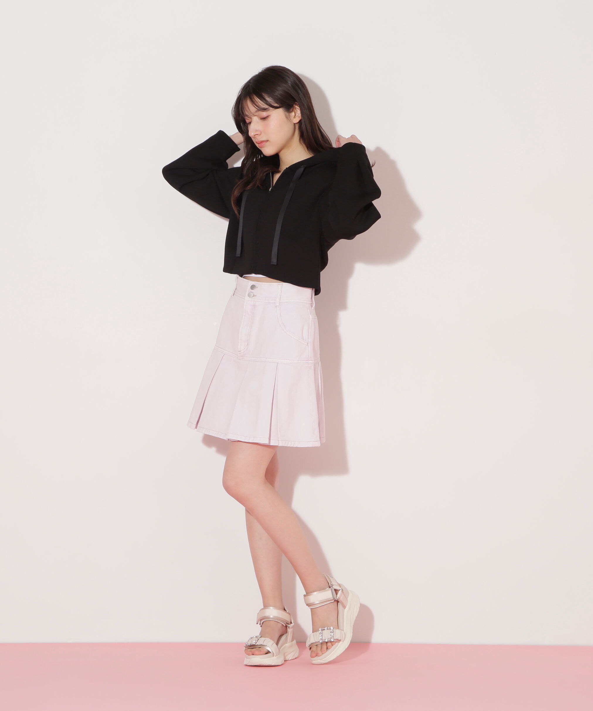  「ボックスプリーツデニムミニスカート」|スカート|