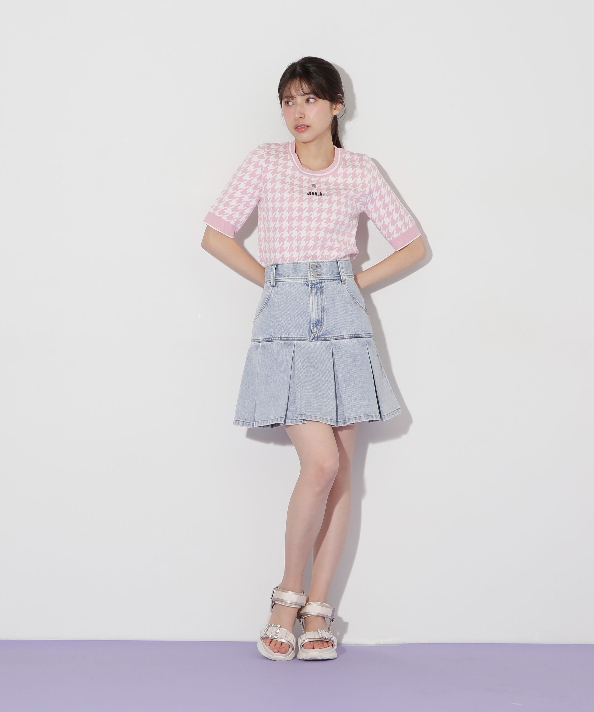  「ボックスプリーツデニムミニスカート」|スカート|