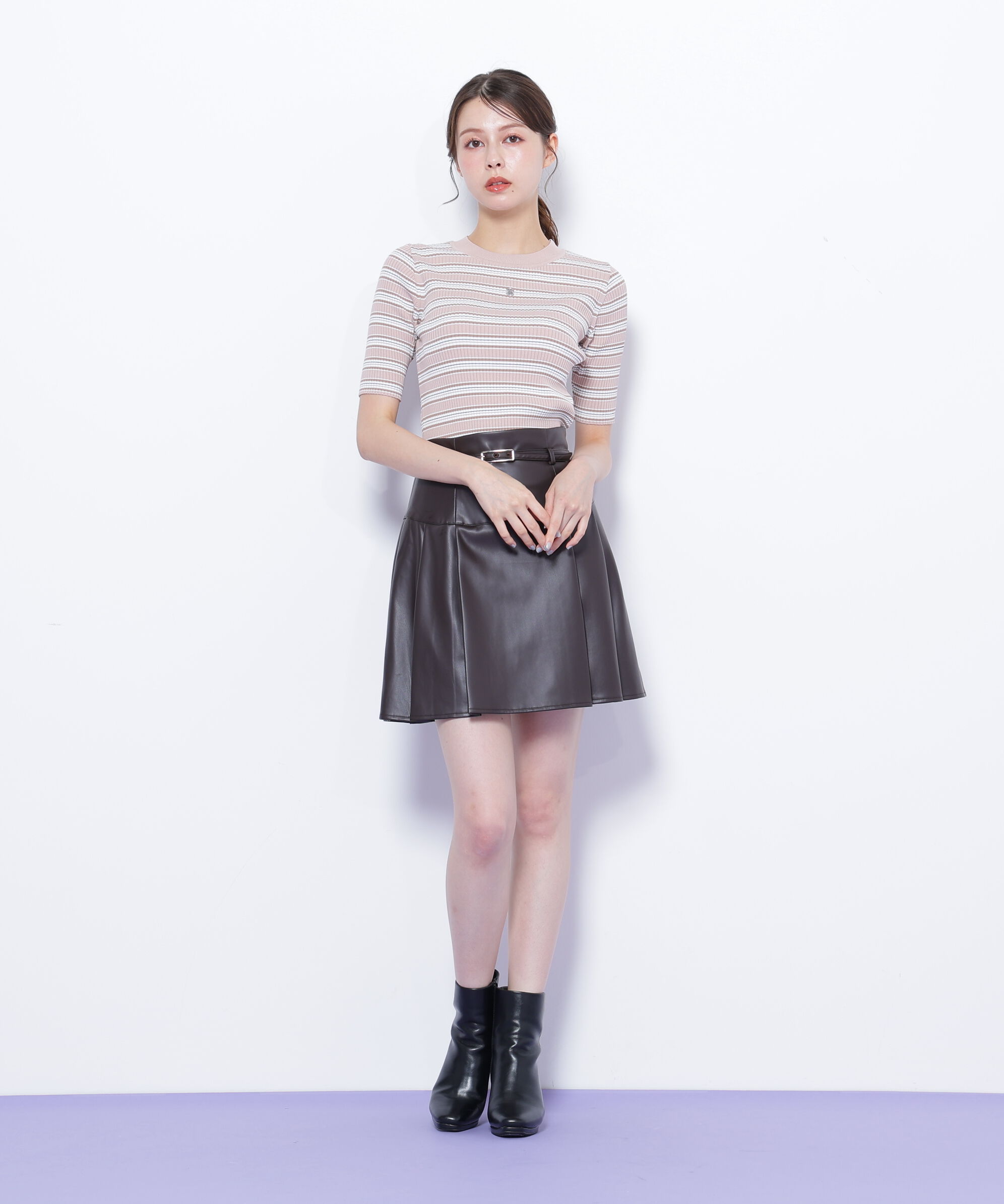  「フェイクレザープリーツミニスカート」|スカート|