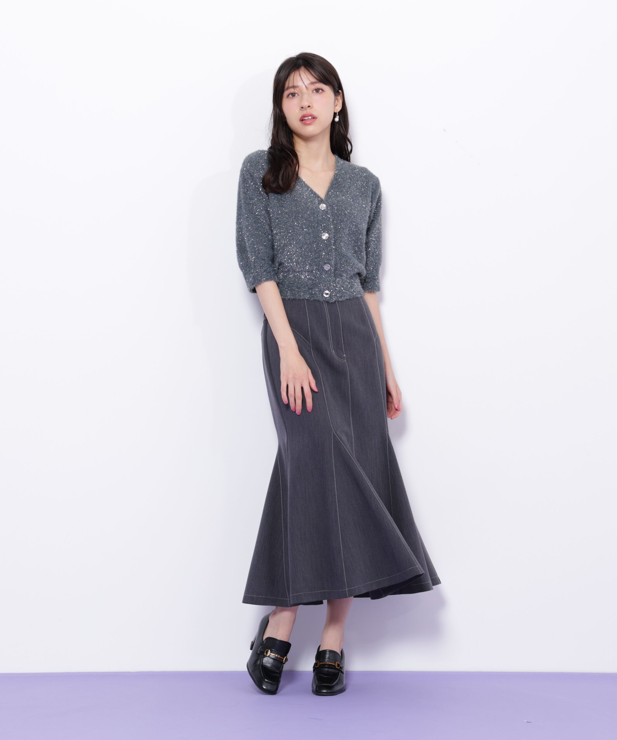  「ラメフェザー半袖カーディガン」|ニット・セーター|