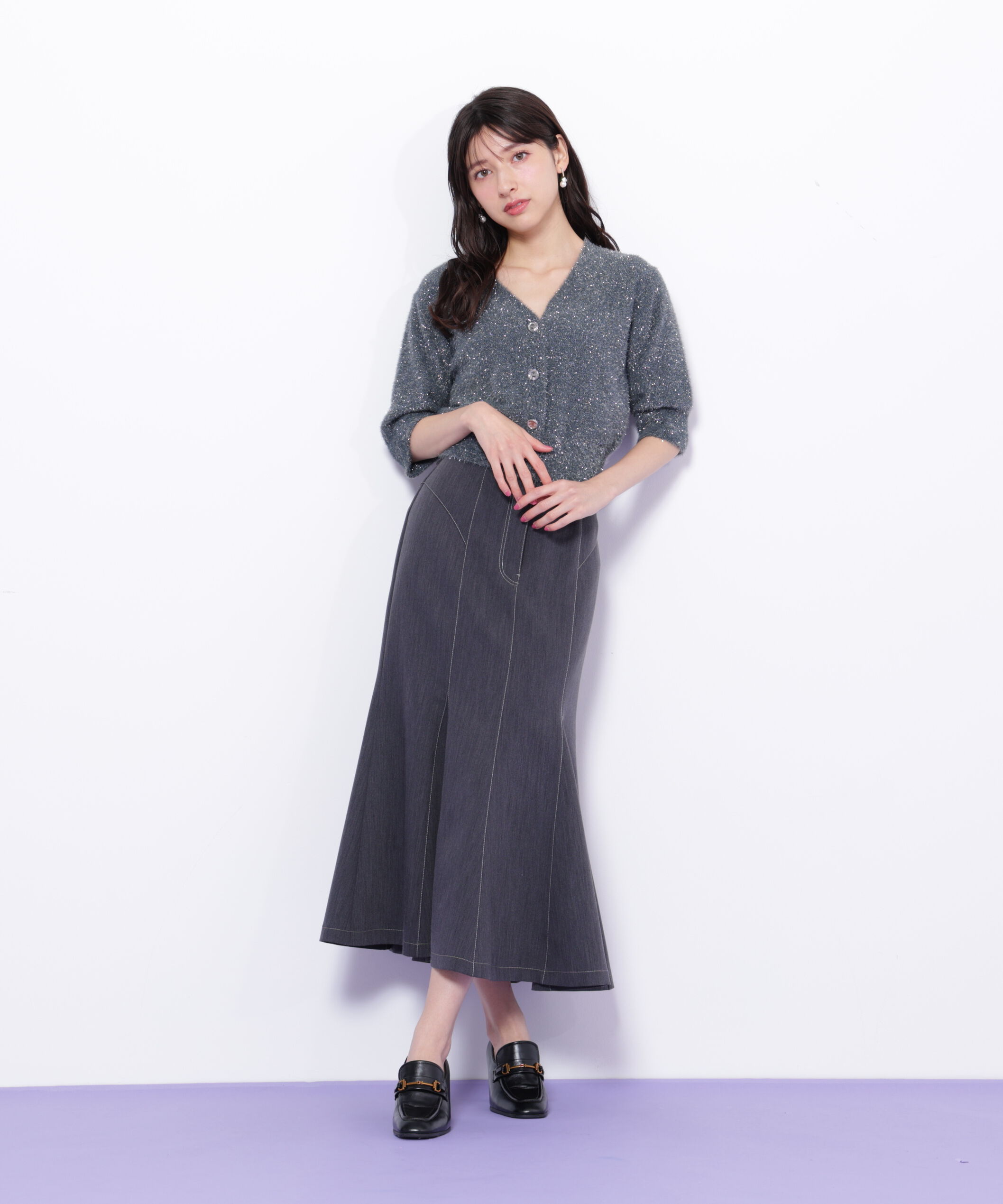  「ラメフェザー半袖カーディガン」|ニット・セーター|