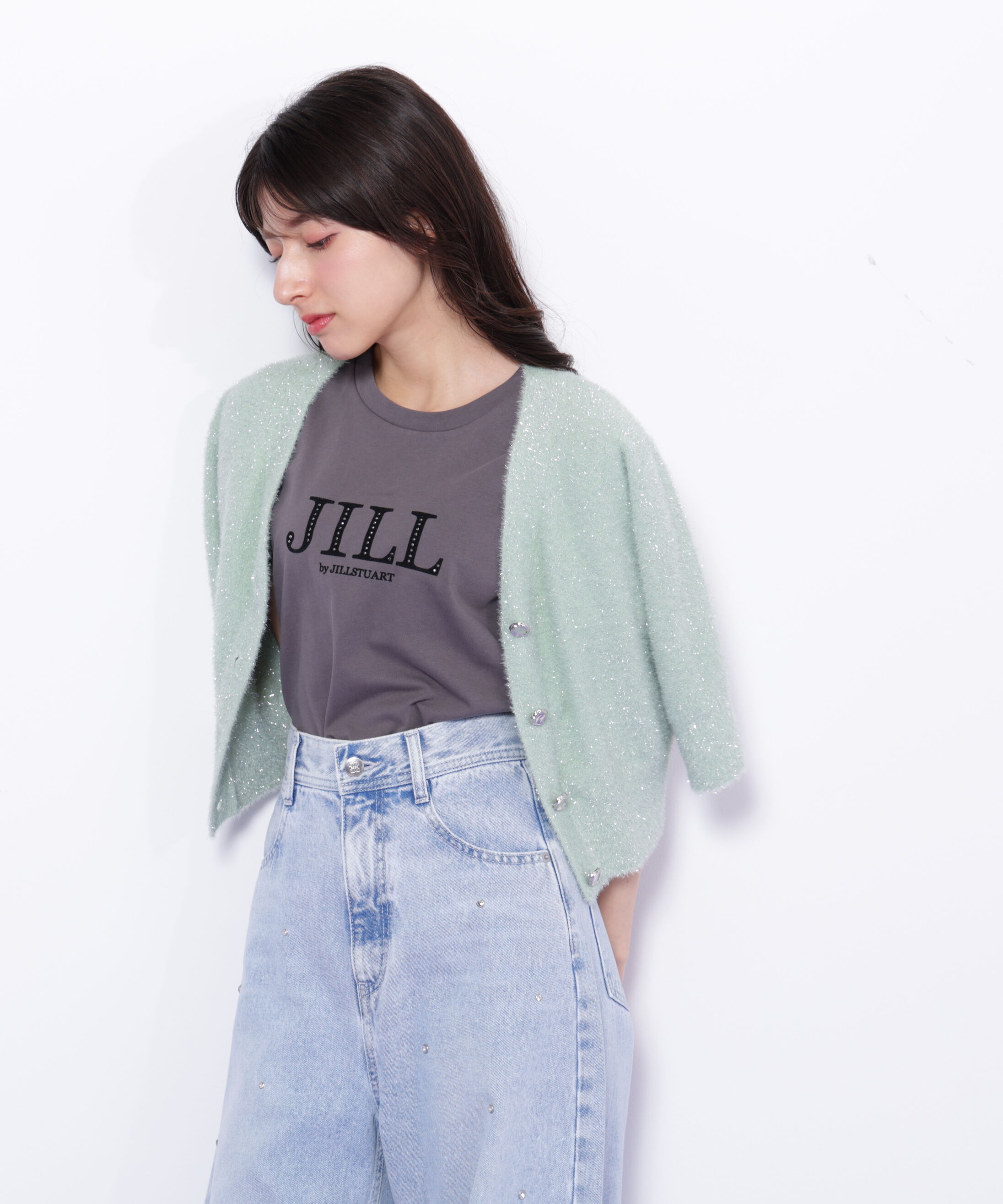  「ラメフェザー半袖カーディガン」|ニット・セーター|