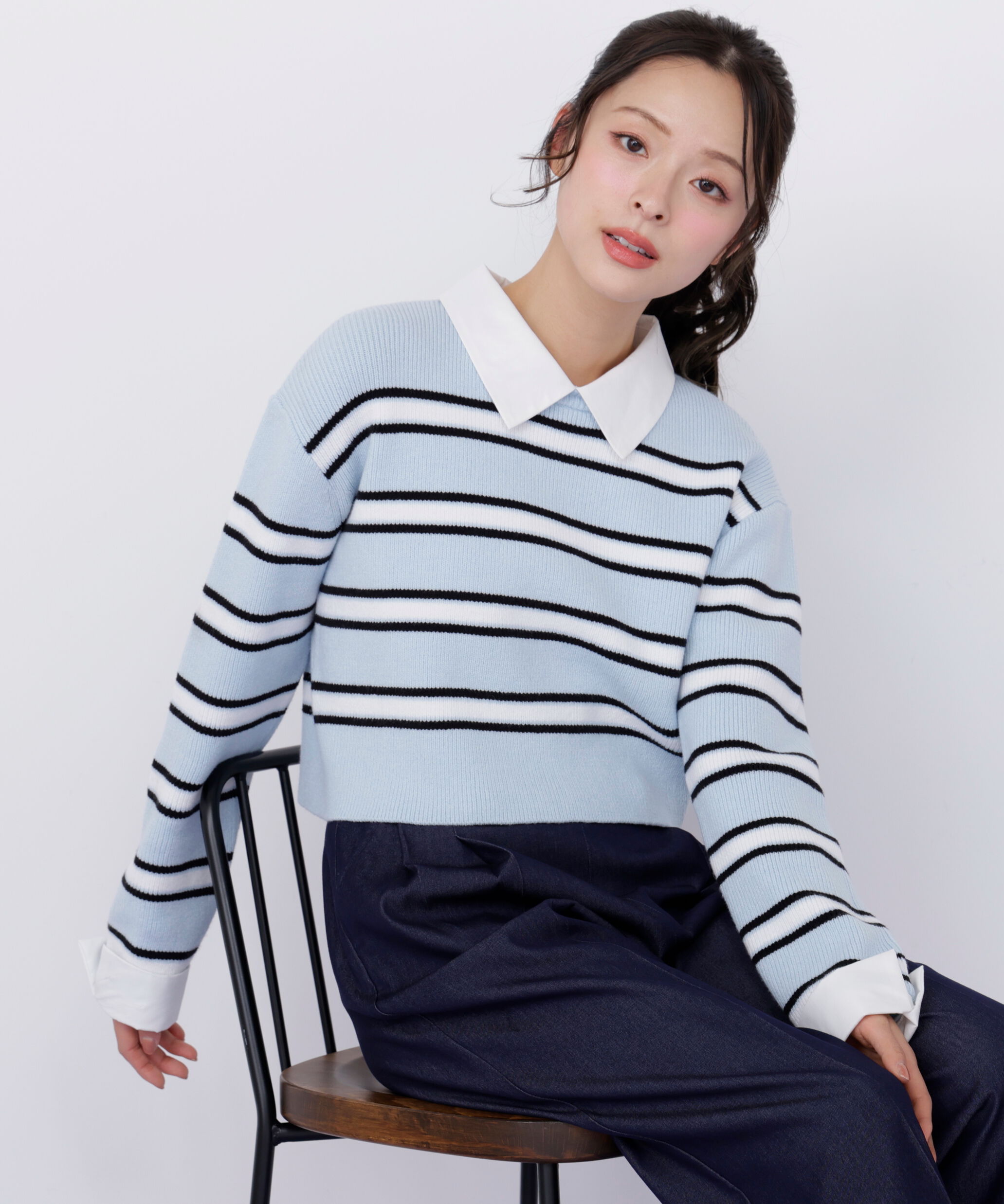  「衿付きクロップドゆるニット」|ニット・セーター|ブルーボーダ 1