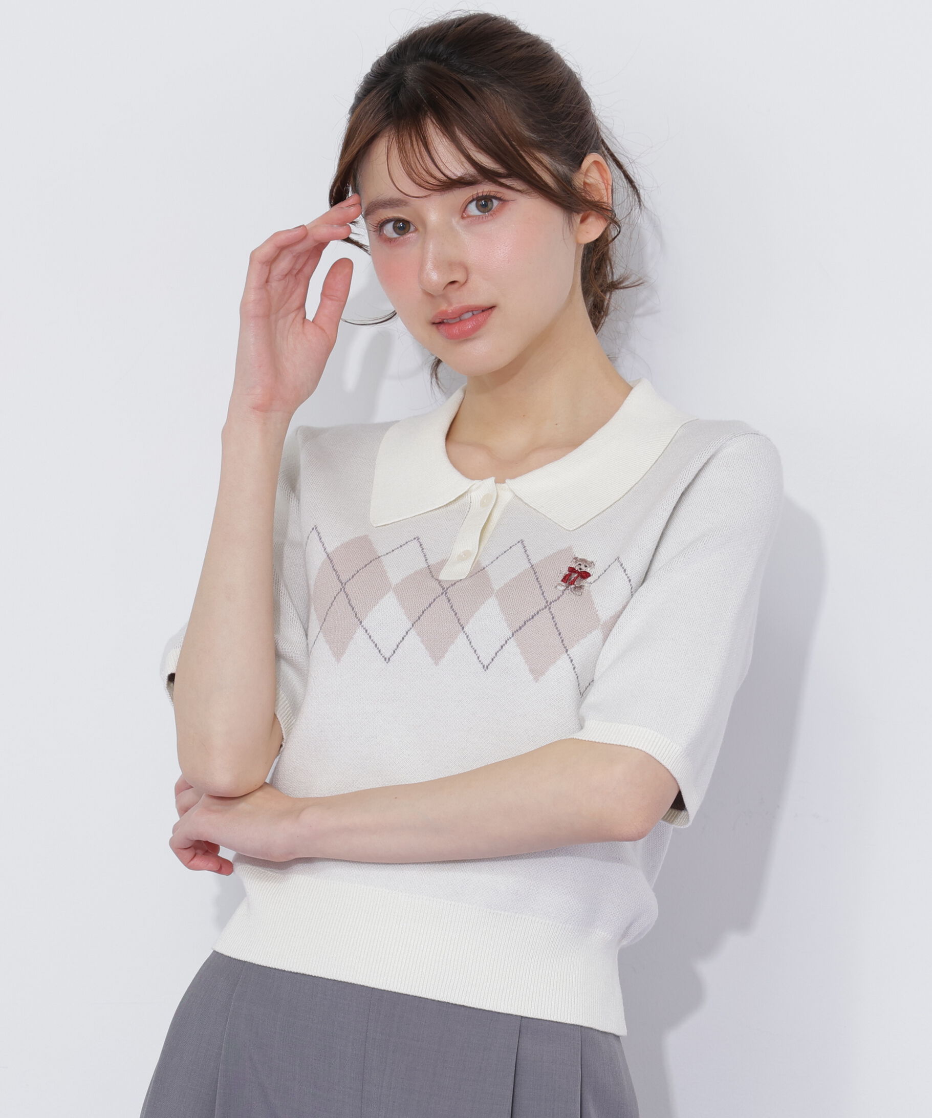  「＜ＢＥＡＲシリーズ＞ポロ襟アーガイルニット」|ニット・セーター|