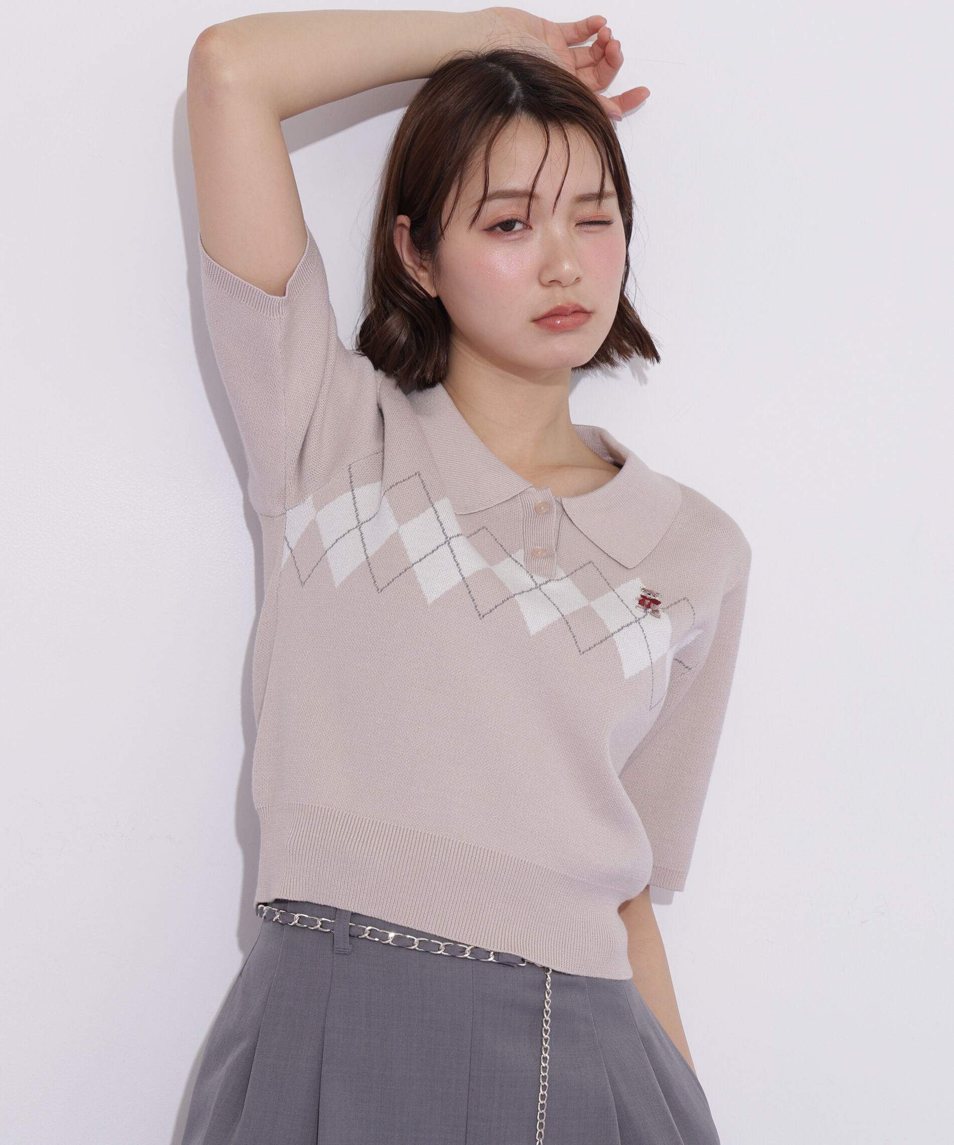  「＜ＢＥＡＲシリーズ＞ポロ襟アーガイルニット」|ニット・セーター|