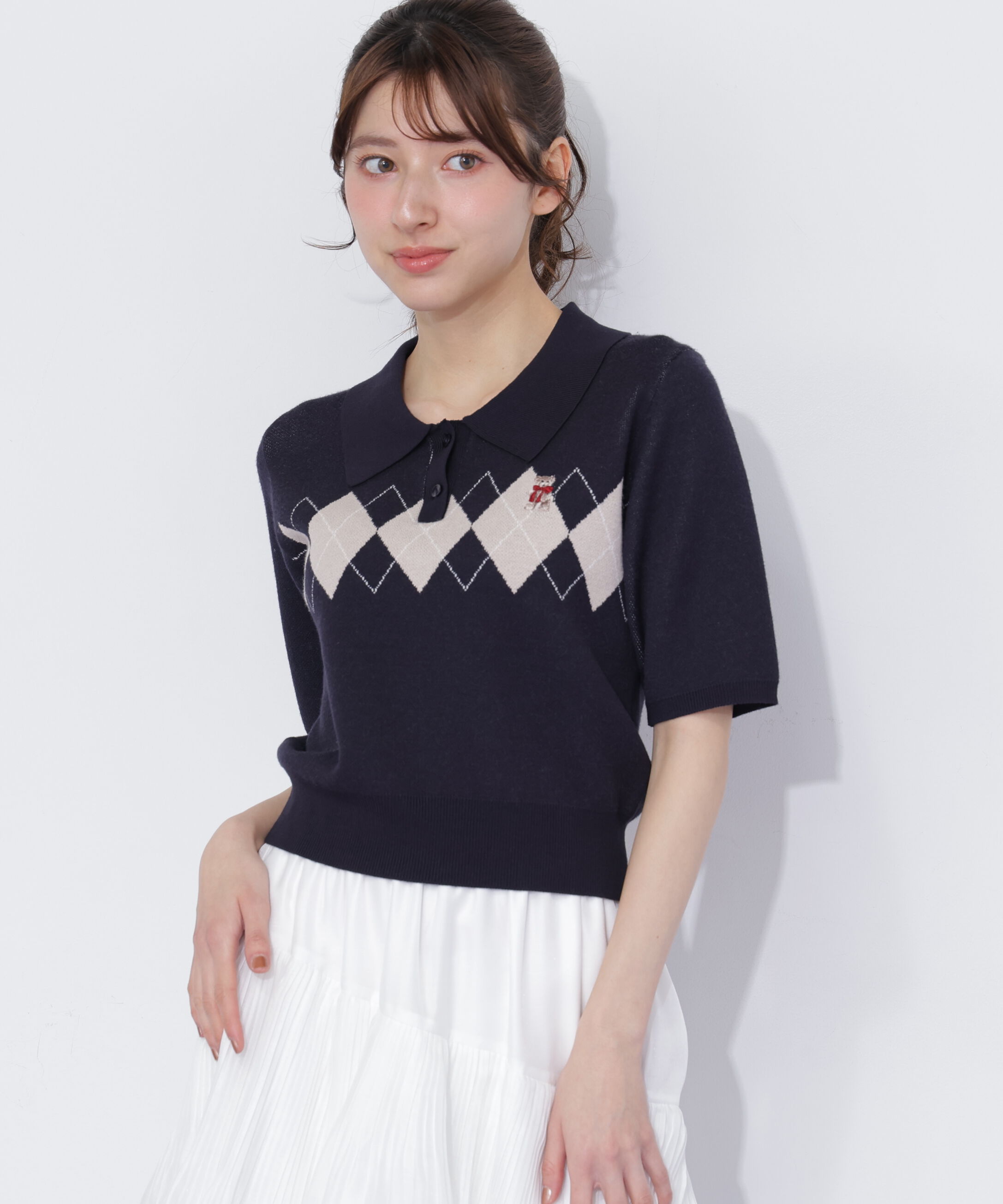  「＜ＢＥＡＲシリーズ＞ポロ襟アーガイルニット」|ニット・セーター|