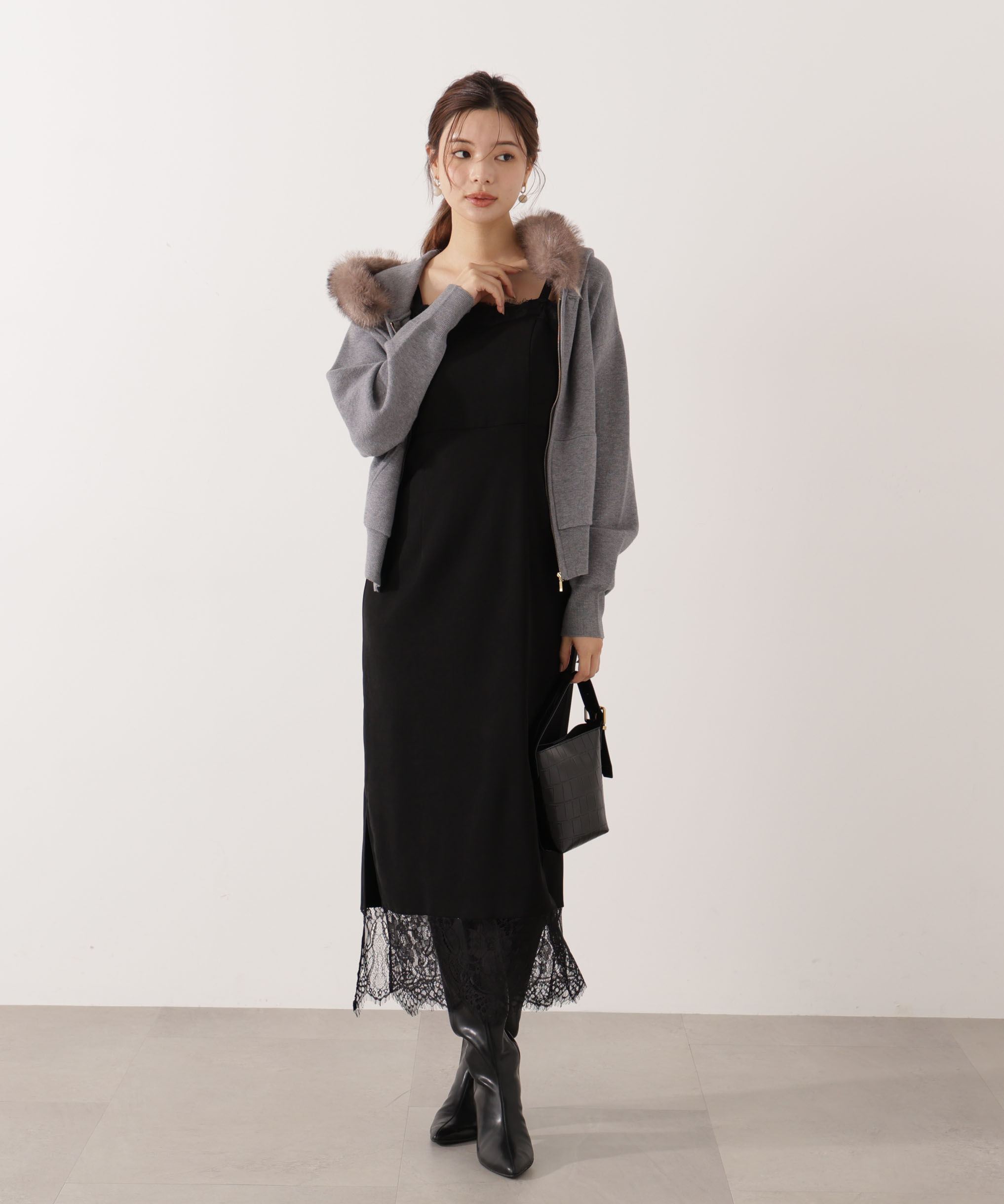 PROPORTION BODY DRESSING「エコファー付きニットパーカー 25AW」|ニット・セーター|