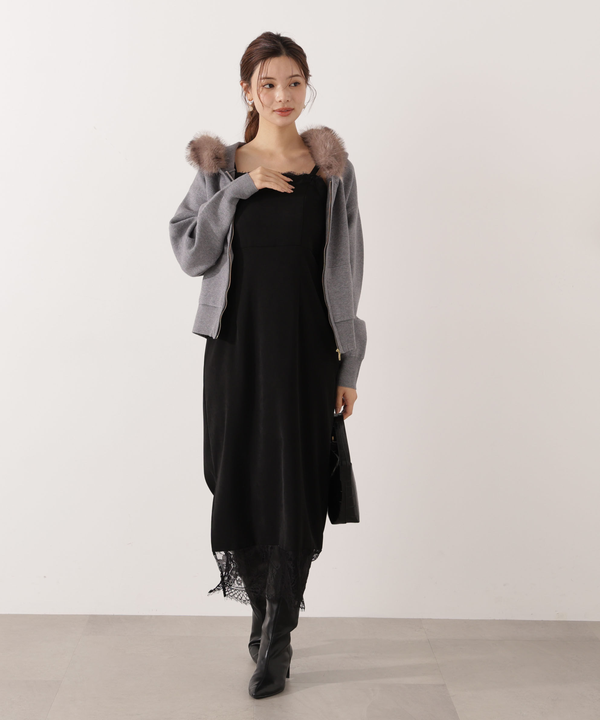 PROPORTION BODY DRESSING「エコファー付きニットパーカー 25AW」|ニット・セーター|