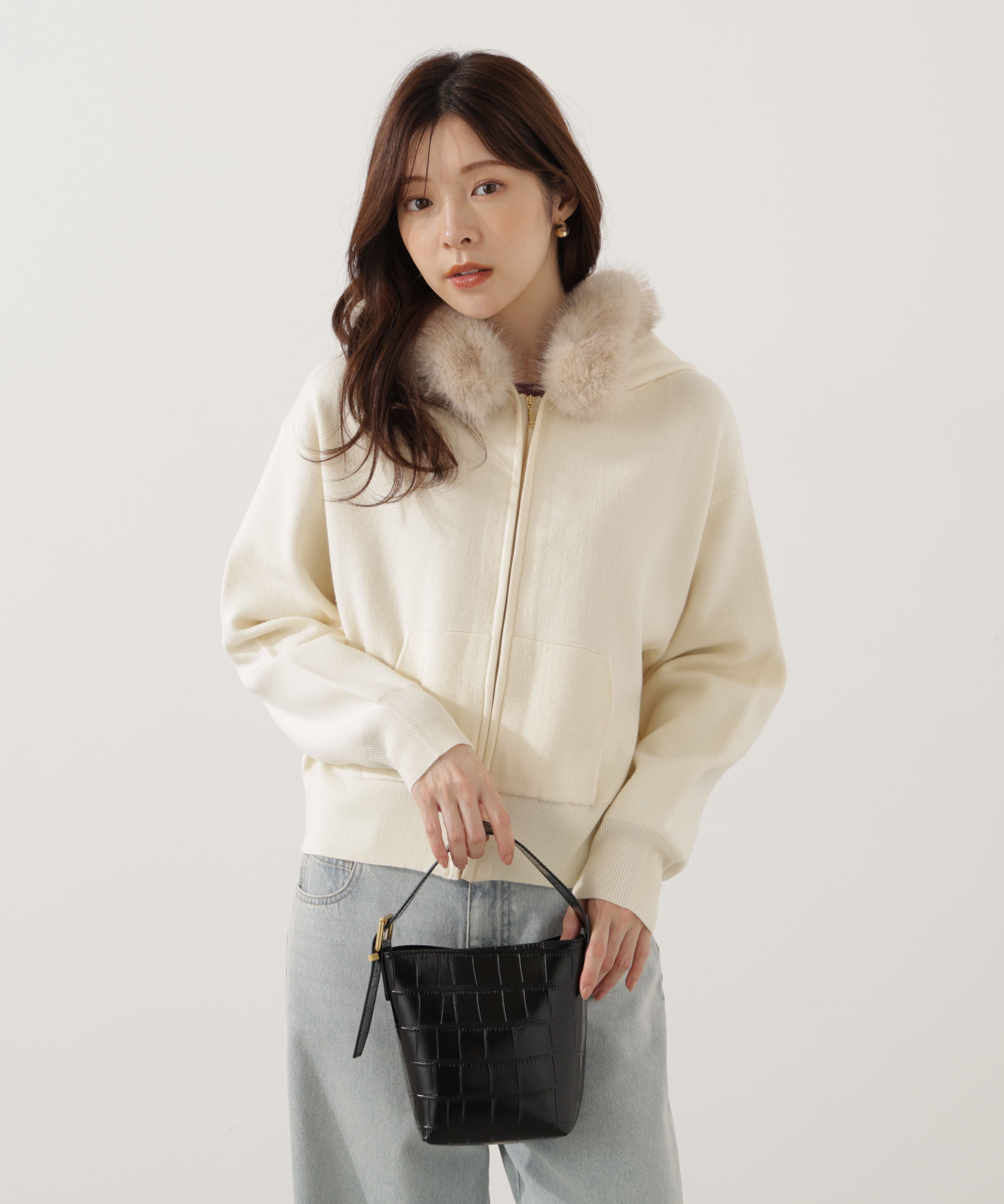 PROPORTION BODY DRESSING「エコファー付きニットパーカー 25AW」|ニット・セーター|