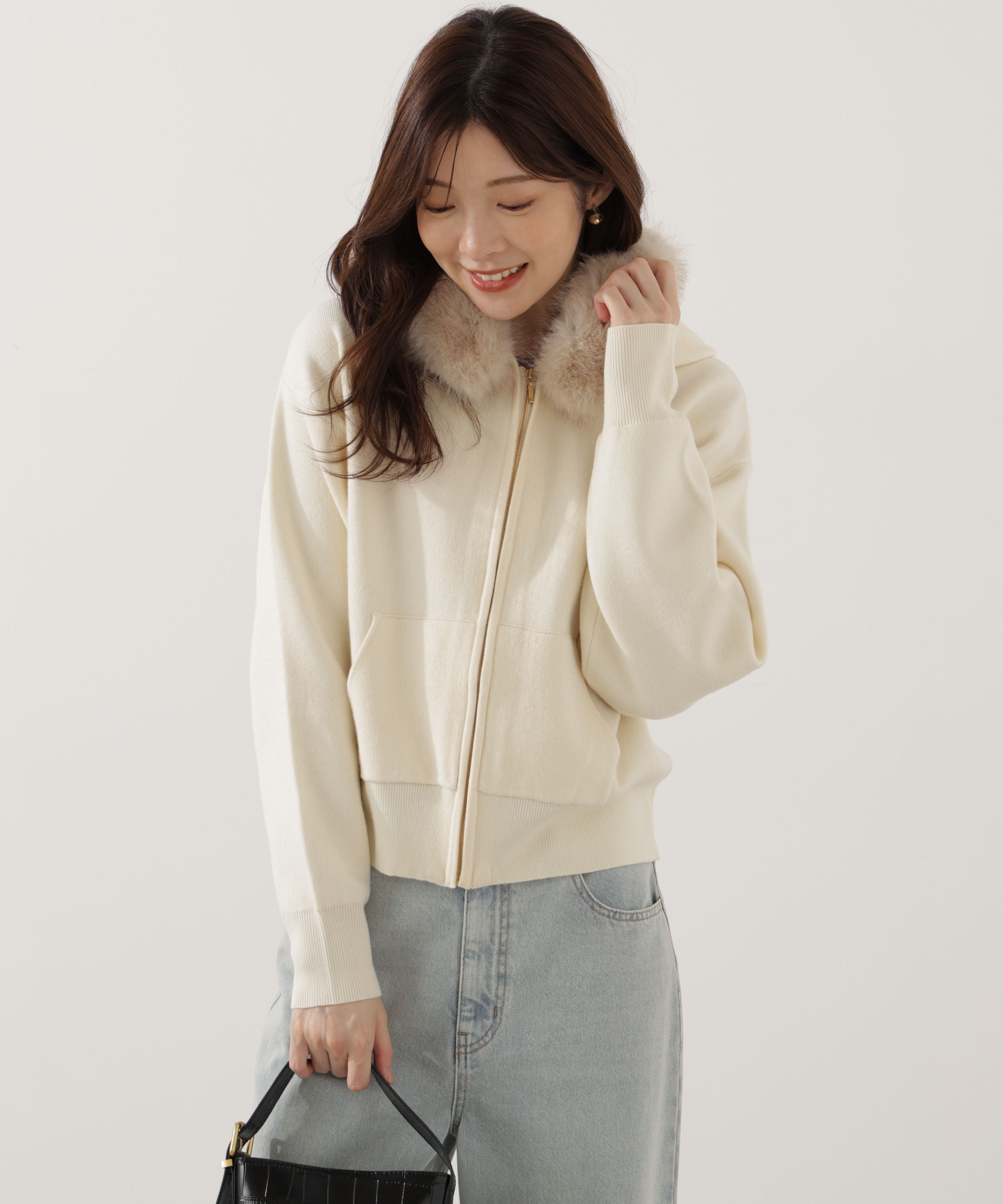 PROPORTION BODY DRESSING「エコファー付きニットパーカー 25AW」|ニット・セーター|