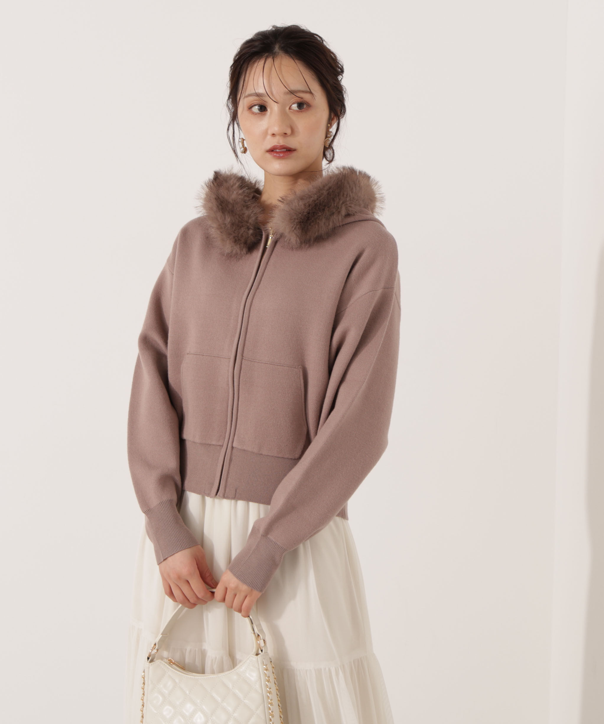 PROPORTION BODY DRESSING「エコファー付きニットパーカー 25AW」|ニット・セーター|