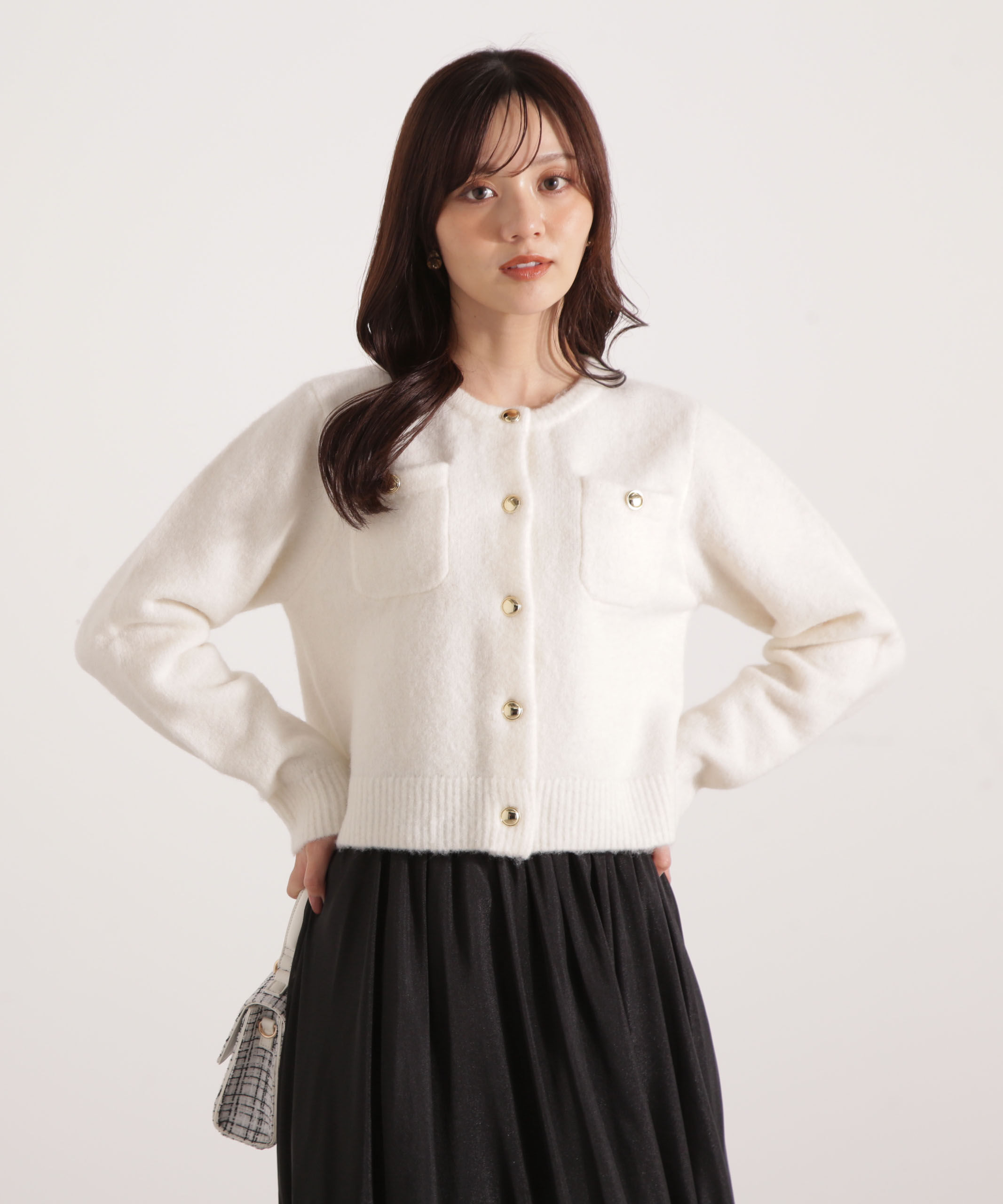 PROPORTION BODY DRESSING「釦POINTウール混カーディガン 25AW」|カーディガン|