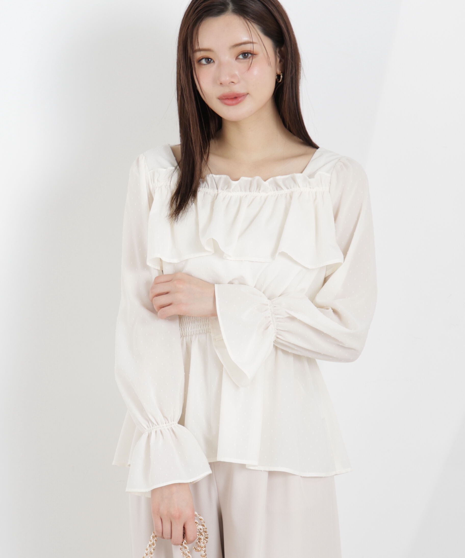 PROPORTION BODY DRESSING「＜ウォッシャブル＞フリルシャーリングブラウス　26SS」|シャツ・ブラウス|エクリュ1