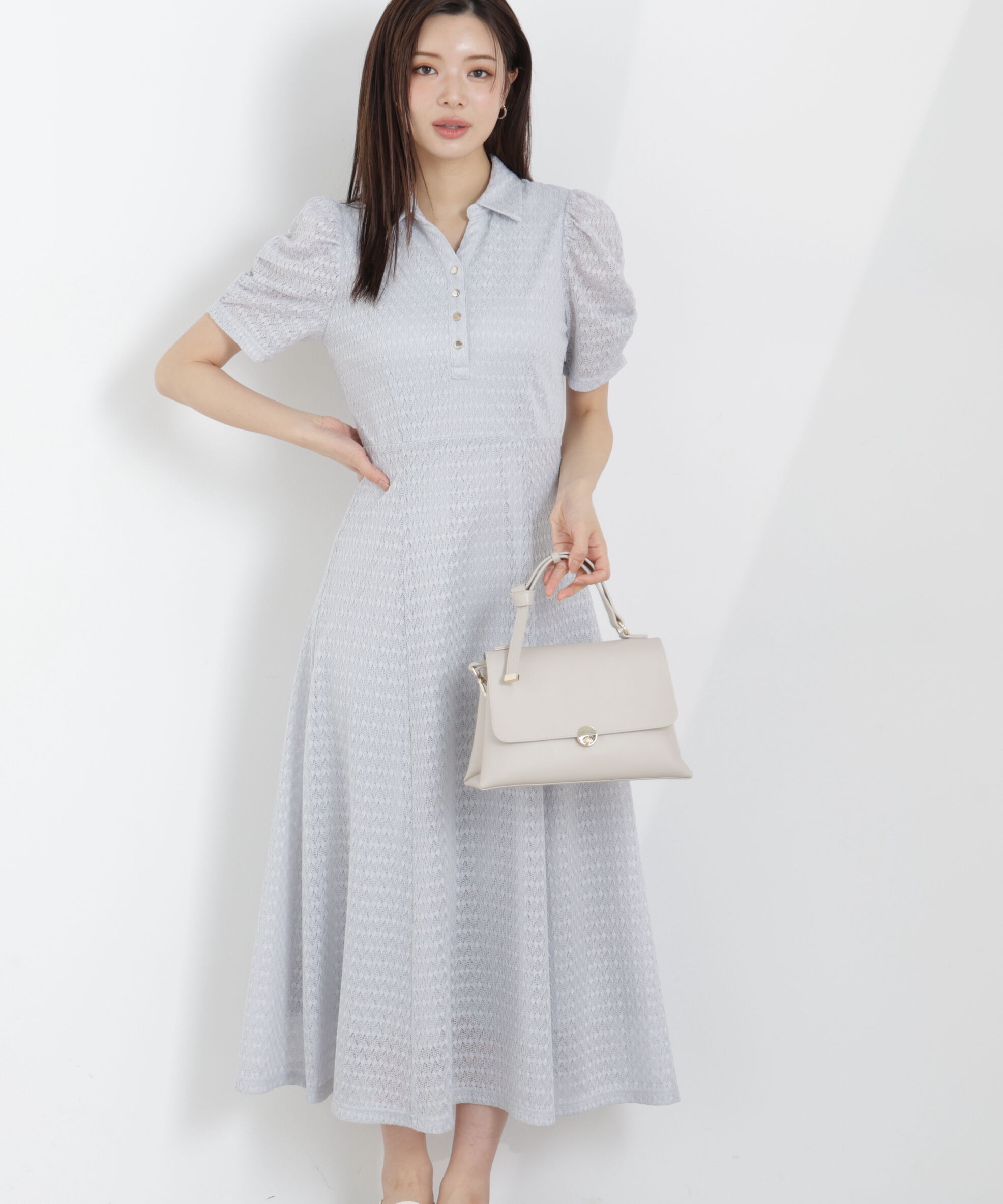 PROPORTION BODY DRESSING「ストレッチレース襟付きワンピース　26SS」|ワンピース|グレー