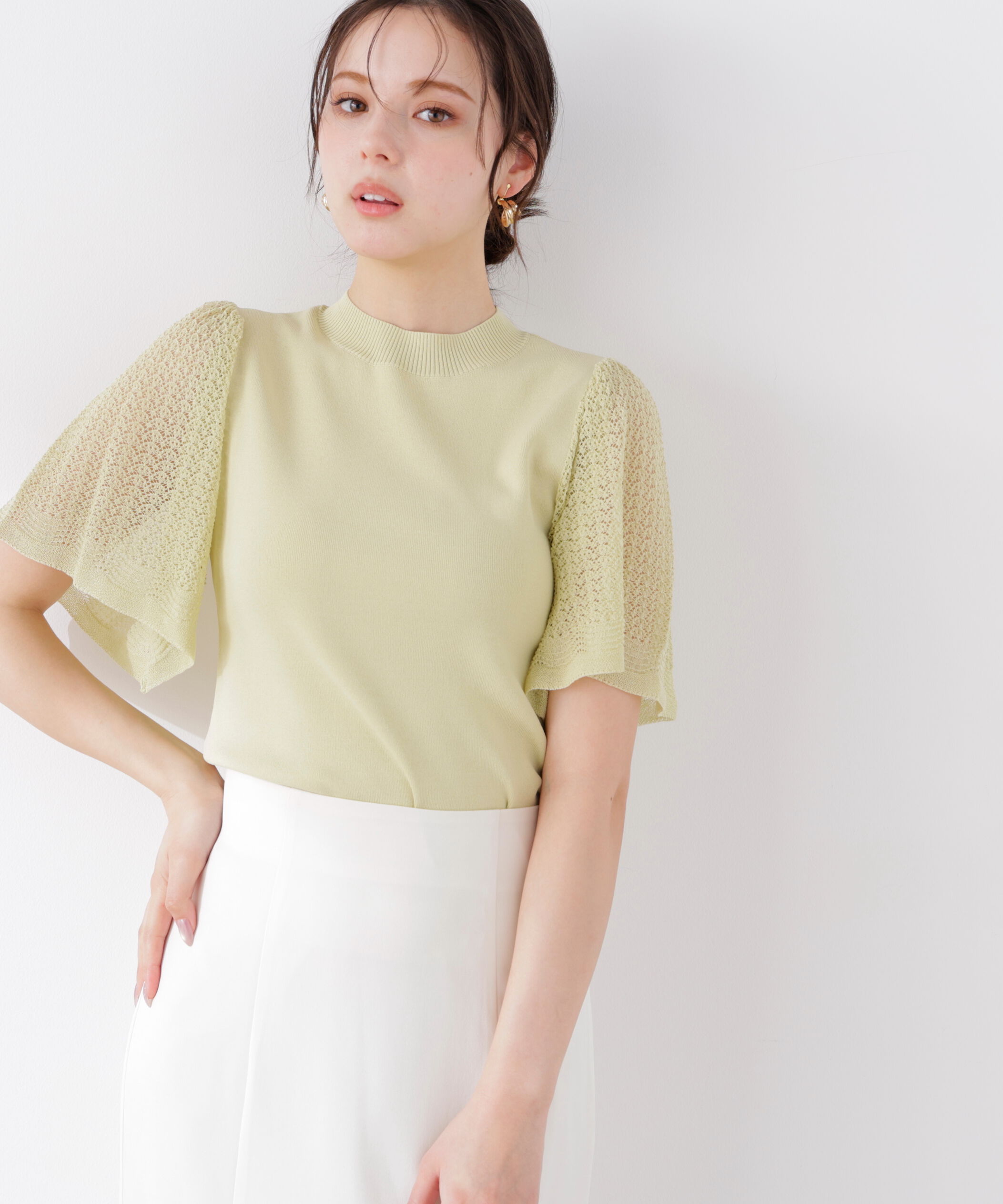 PROPORTION BODY DRESSING「透かし編みスリーブニット　26SS」|ニット・セーター|イエロー