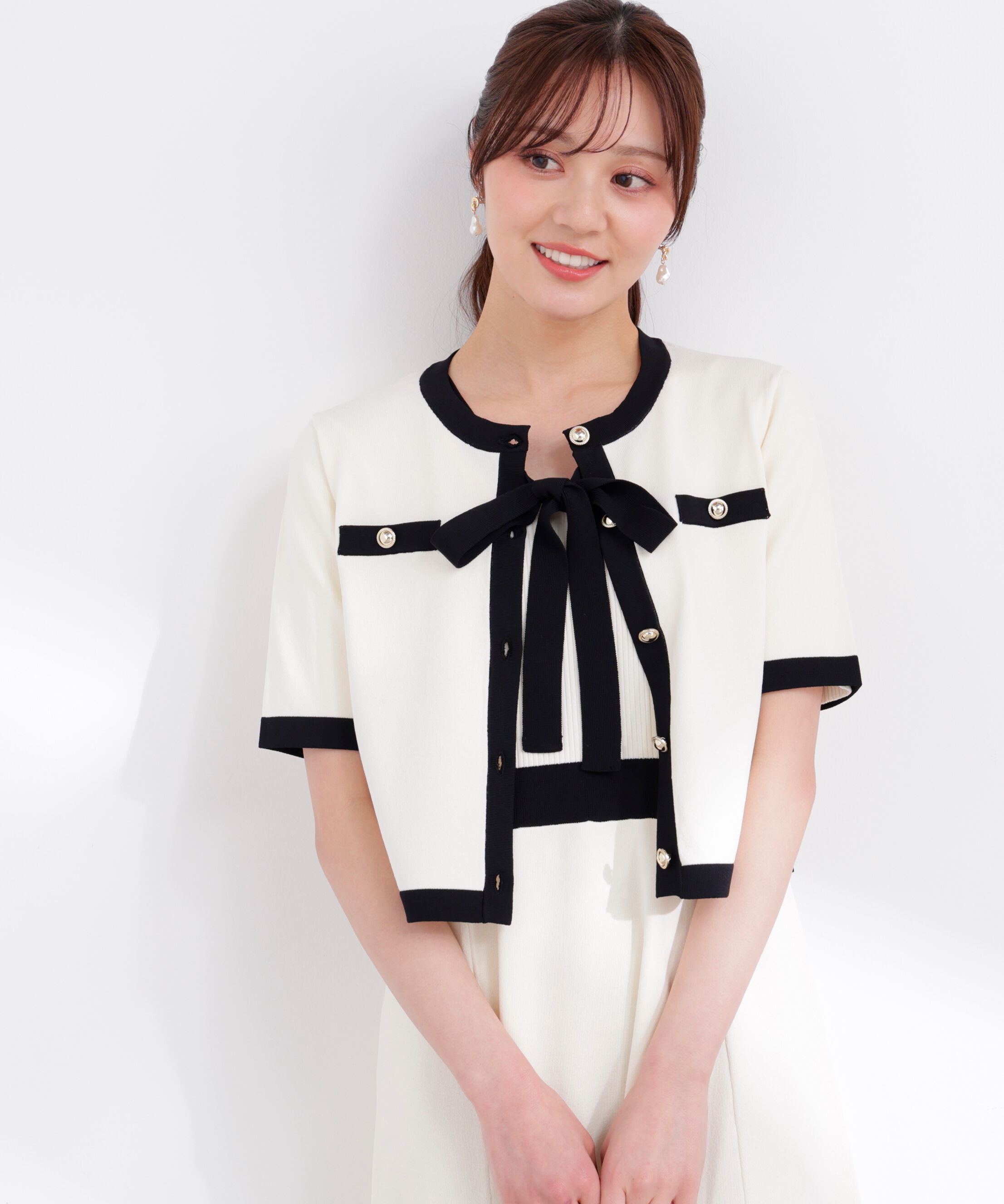 PROPORTION BODY DRESSING「ハーフスリーブバイカラーニットカーディガン　26SS」|カーディガン|