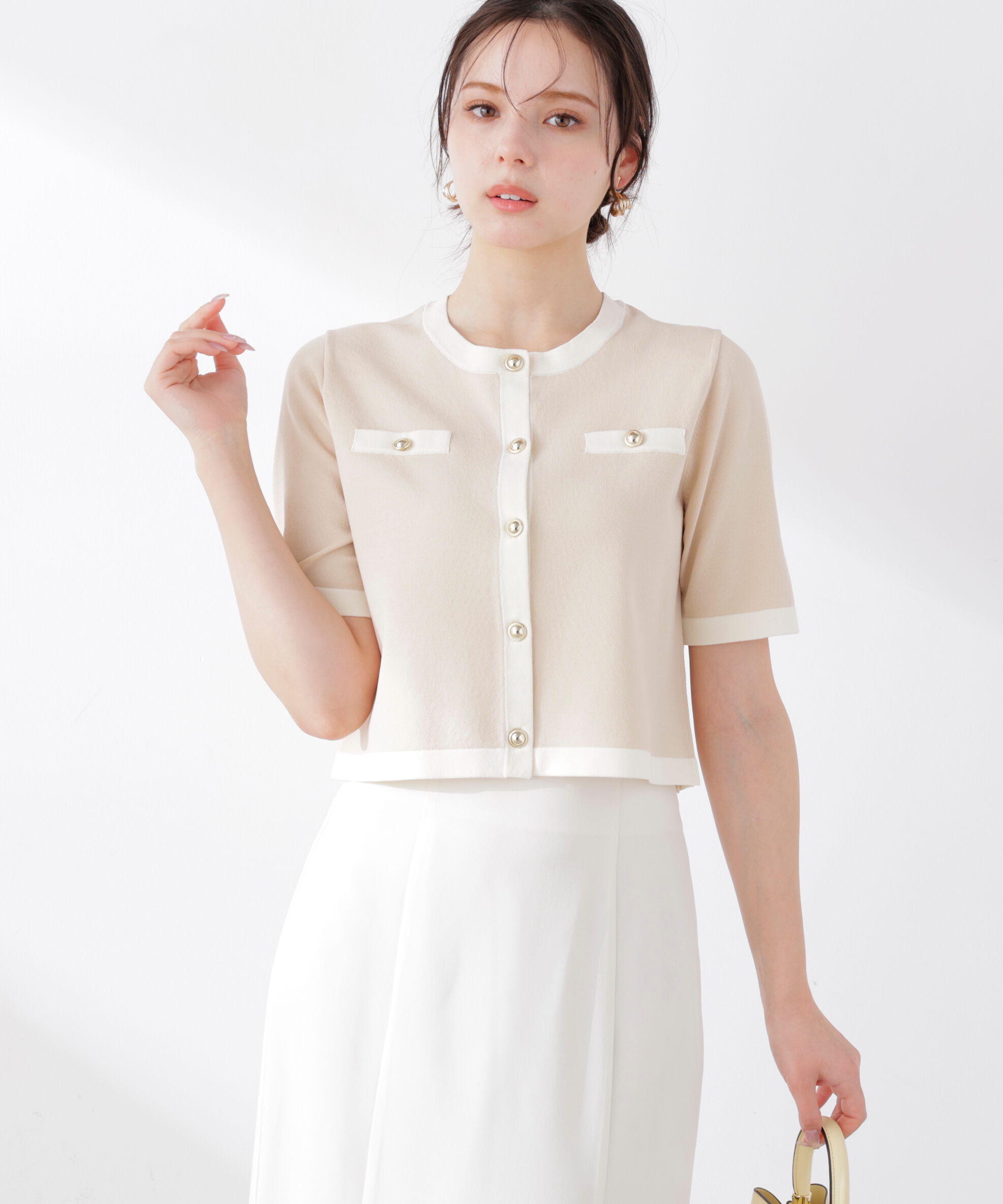 PROPORTION BODY DRESSING「ハーフスリーブバイカラーニットカーディガン　26SS」|カーディガン|